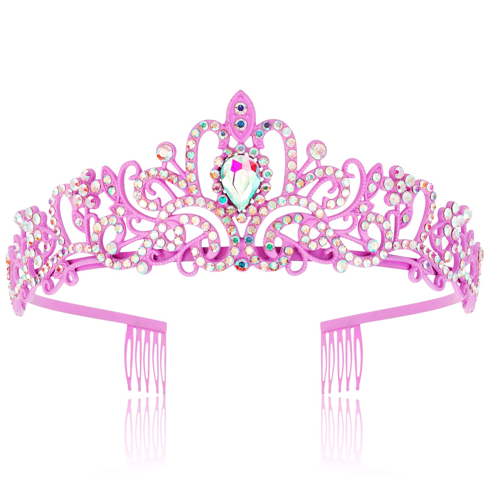 COCIDE Pink Tiaras and Crowns for Women Crystal Princess Tiara Rhinestone Queen Crown with Combs Bride Bridal Wedding Prom Hallo
