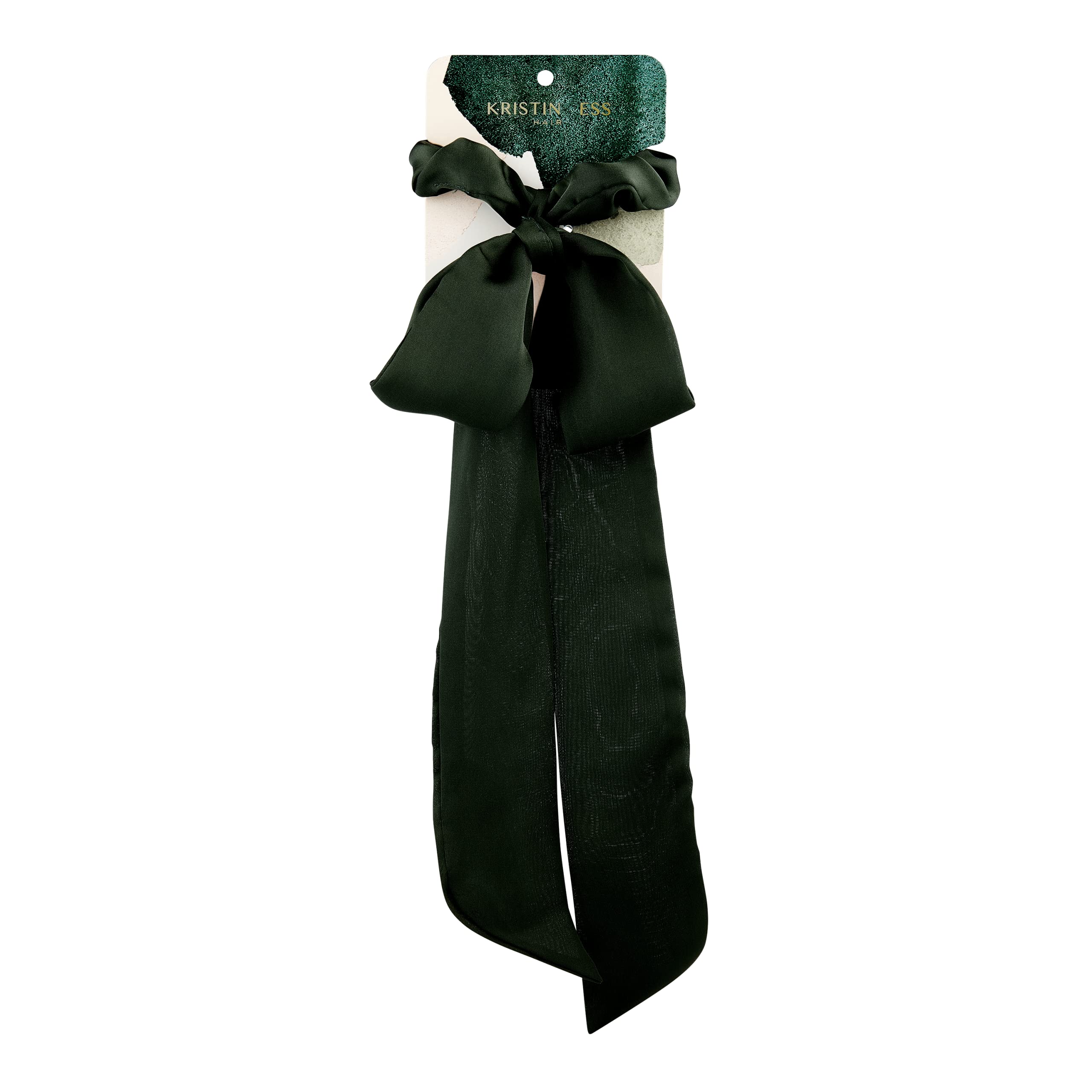 Kristin Ess Hair Scrunchie Set - Emerald, Satin Hair Accessory for Women and Girls, Gentle on Hair, Flexible Elastic, Sleep/Nigh