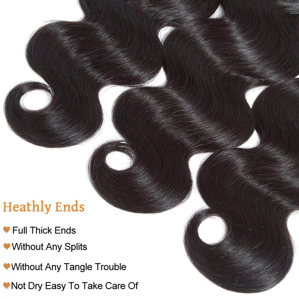 Hswpawk Human Hair Bundles 20 22 24 Inch Body Wave 3 Bundles Human Hair 12A Grade 100% Unprocessed Brazilian Virgin Hair Bundles