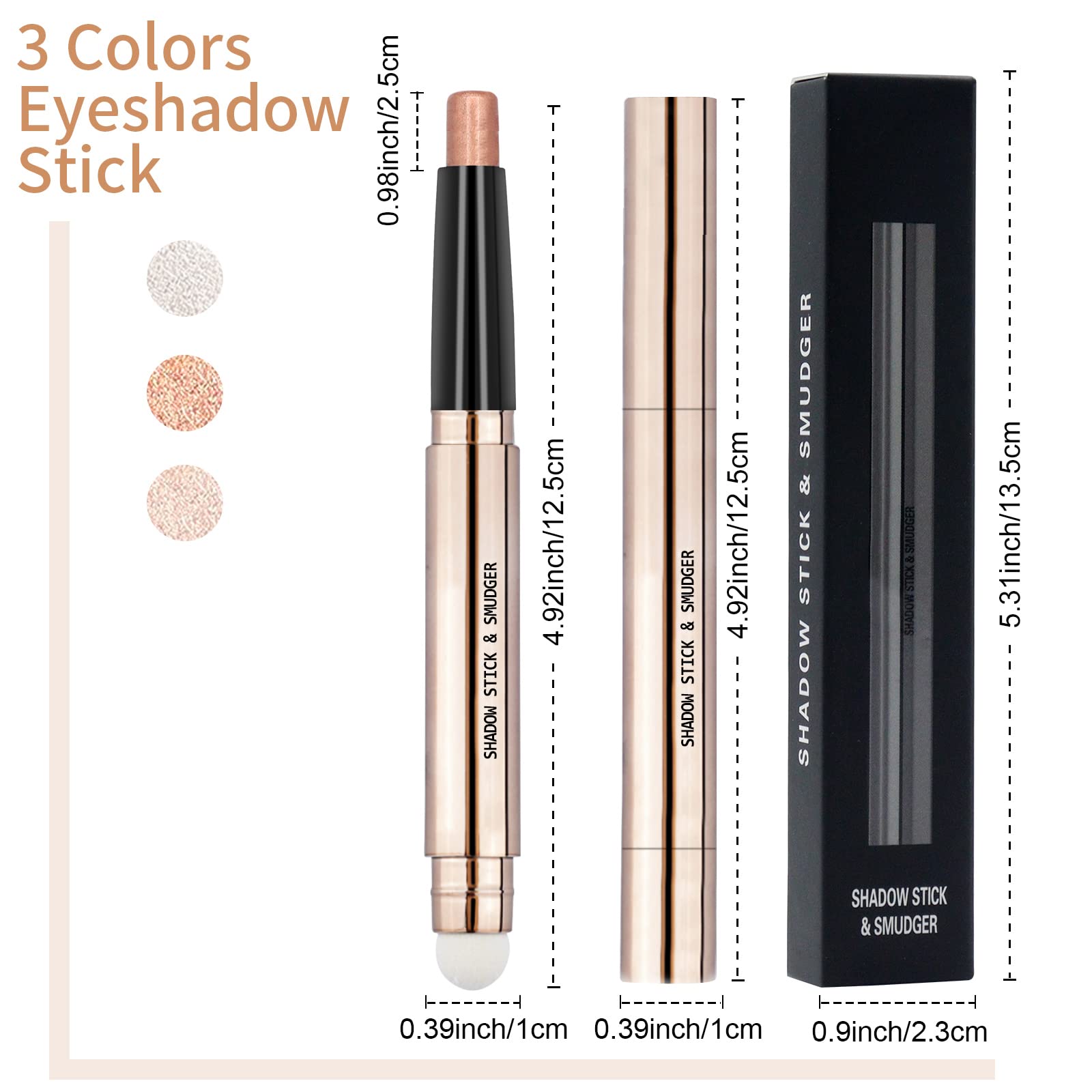 Popmisoler 3 Pcs Glitter Eyeshadow Stick Sets, Smudge Proof Cream Eye Shadow Sticks Brown Eyeshadow Pencil With Soft Smudger Wat