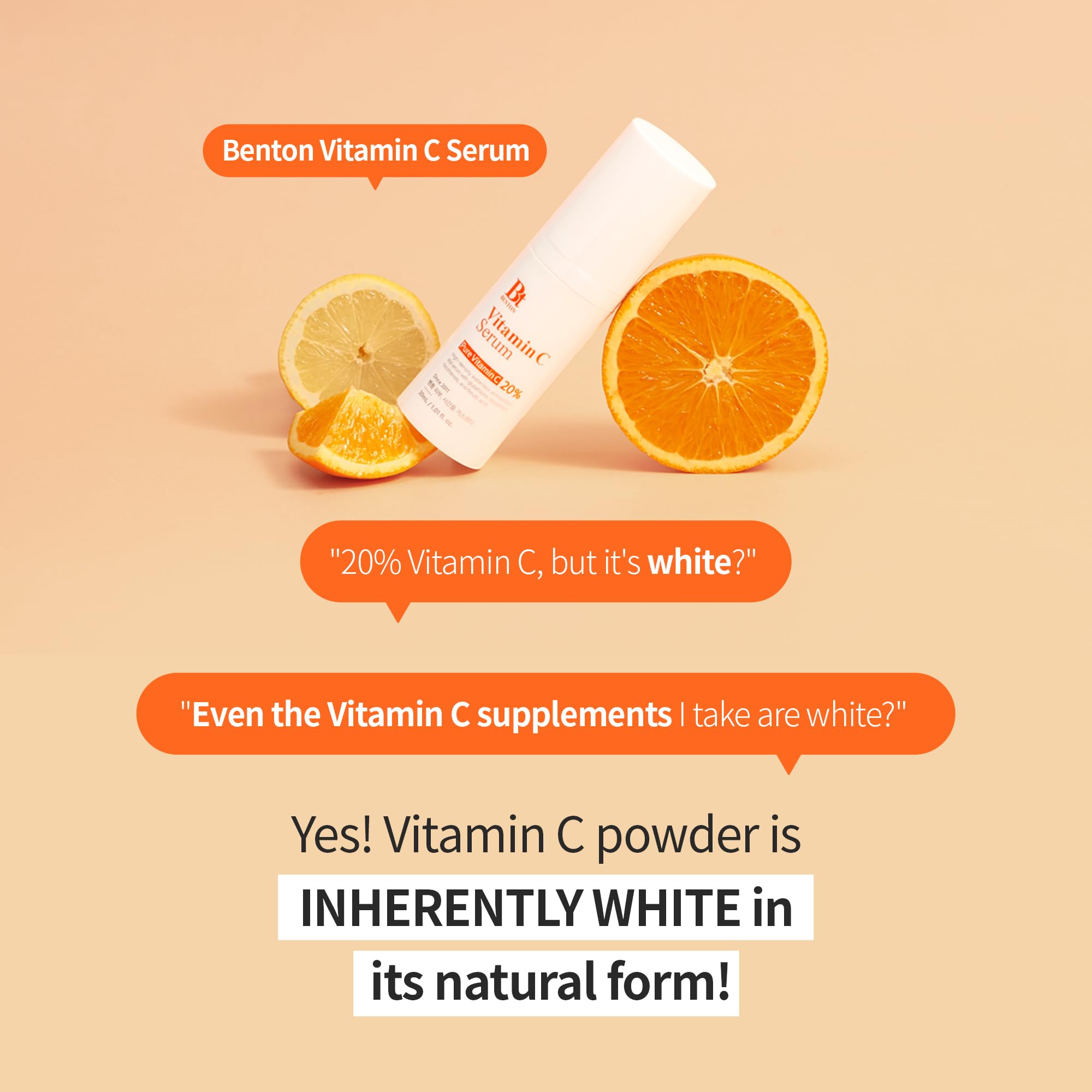 Benton Vitamin C Serum - White Vitamin C Serum | Korean Skin Care Serum For Face With 20% Pure Vitamin C | Skin Texture & Elasti