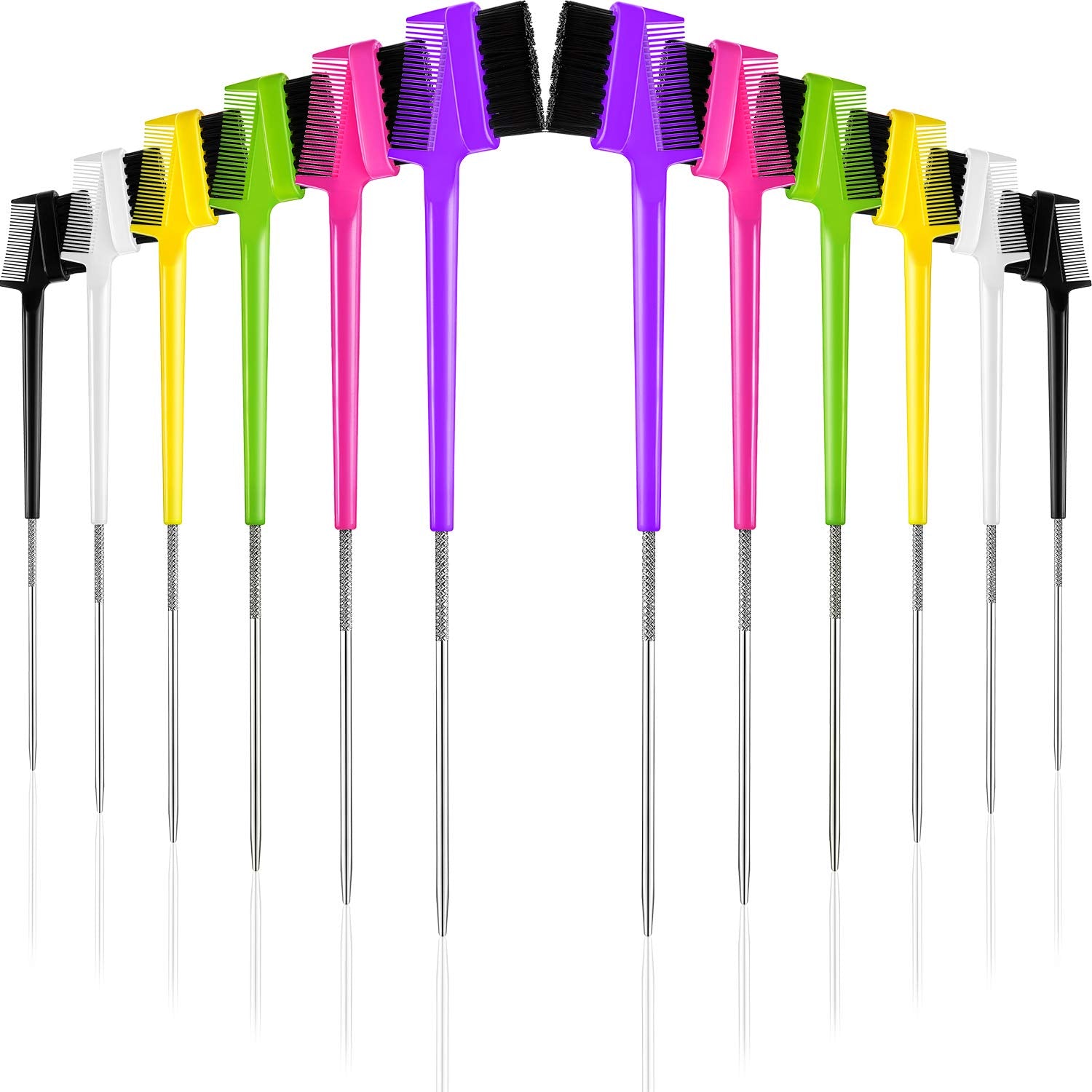 12 Pieces Hair Control Edge Brush with Metal Rat Tail Comb Double Sided Hair Brush Comb Edge Comb Smooth Comb Grooming Brushes f