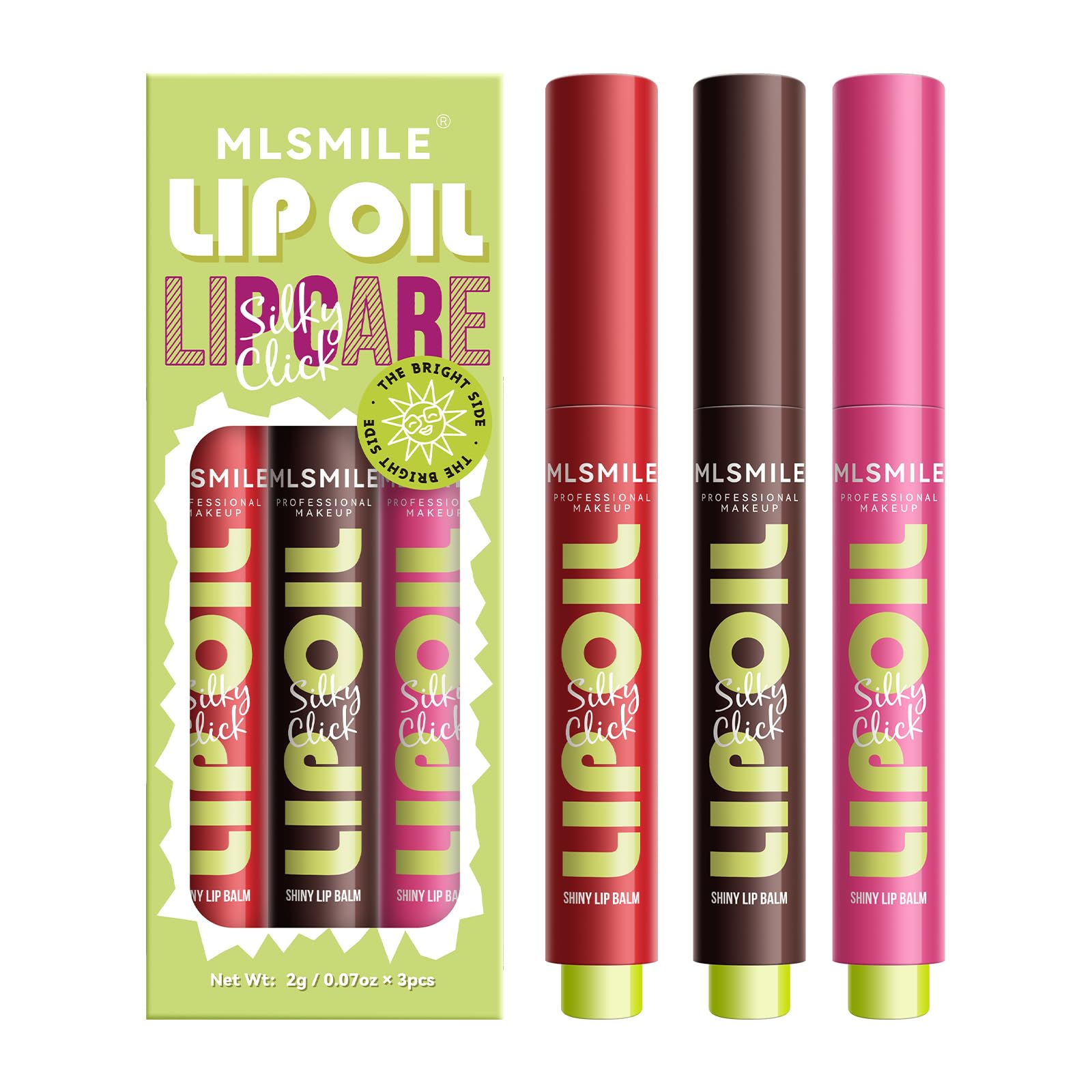 MLSMILE 3 Colors Fat Lip Oil Click Slick,Press Lipstick Set,Moisturizing Lip Balm,High Pigment Glow Lip Oil,Red Lipstick for Wom