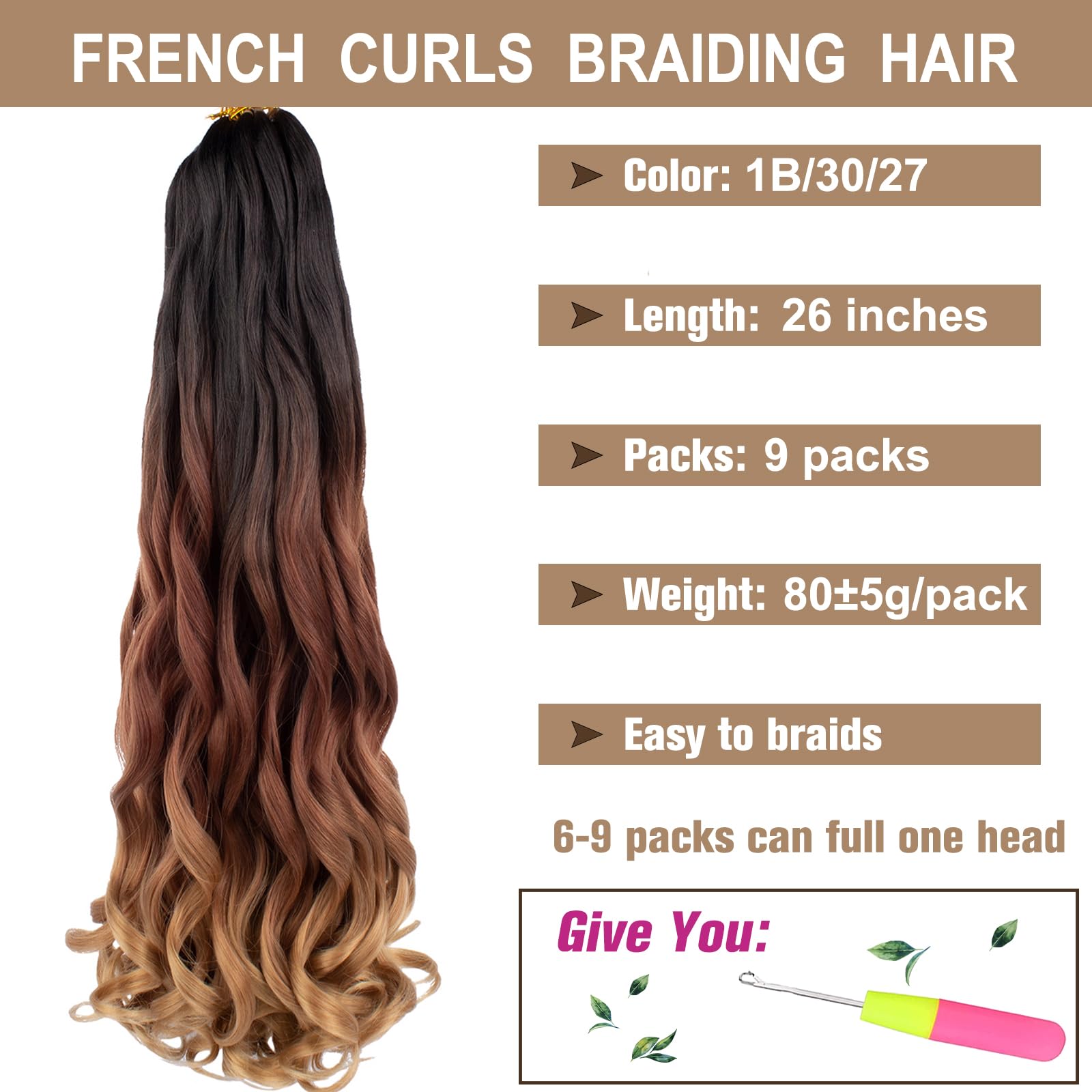 Cookoo 26 Inch French Curly Braiding Hair 9 Packs Pre Stretched Braiding Hair Bouncy Loose Wave Crochet Braids For Black Women S