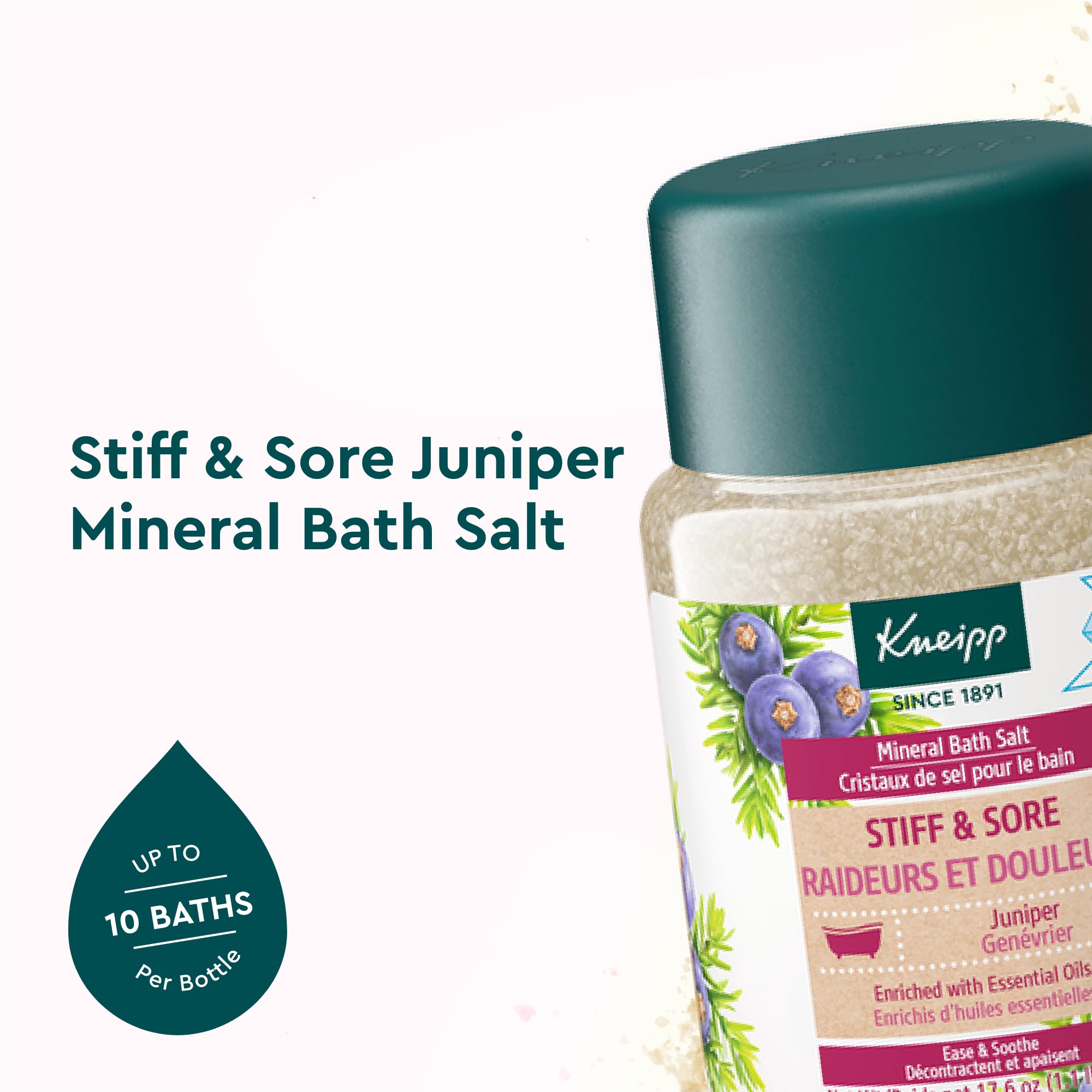 Kneipp Stiff & Sore Juniper Mineral Bath Salt With Wintergreen & Rosemary - 17.6 Oz - Up To 10 Baths