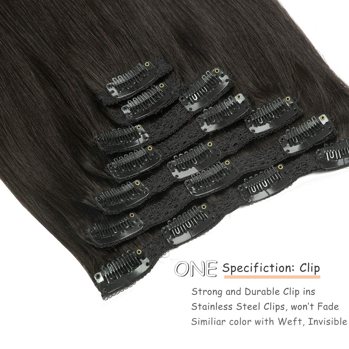 Caliee Clip In Hair Extensions Human Hair 20Inch Hair Extensions Clip In Human Hair Black Hair Extensions Clip In 1B Natural Bla