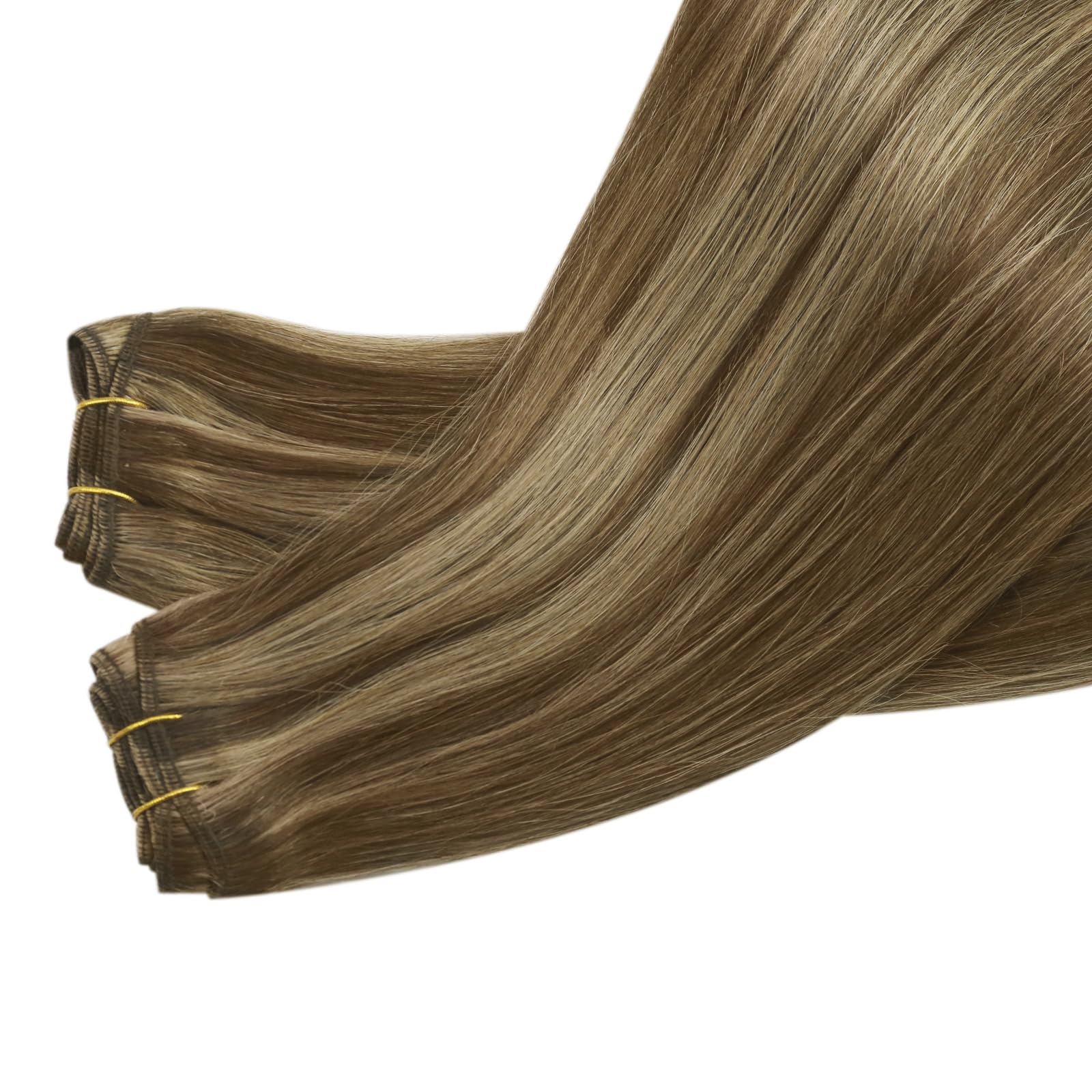 Sunny Weft Hair Extensions Dark Brown with Caramel Blonde Highlights Human Hair Sew in Extensions Brown Weft Hair Extensions Hum