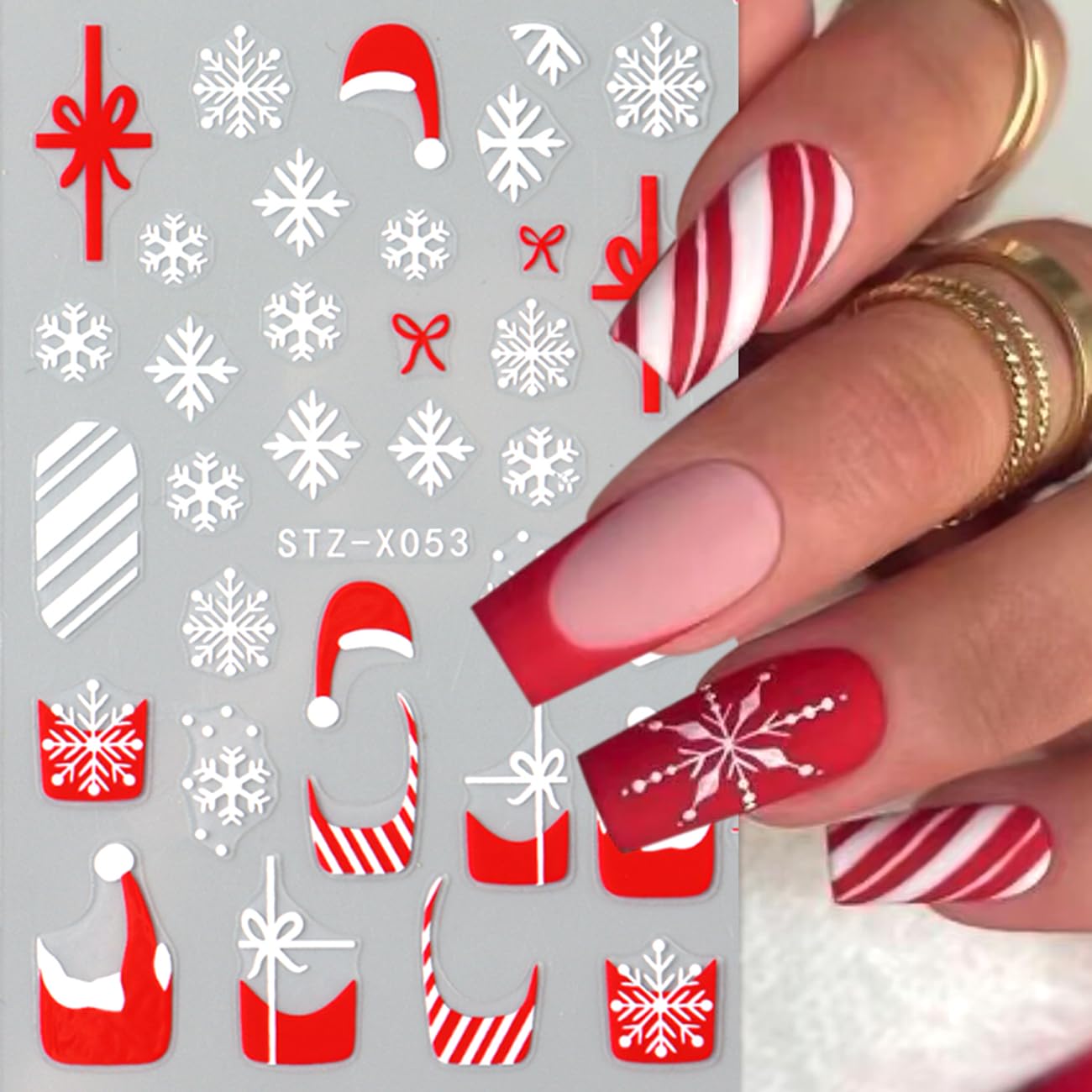 8Pcs Christmas Nail Stickers 5D Embossed Nail Decals Xmas French Santa Hat Snowflake Gift Bow English Elk Bear Adhesive Design R