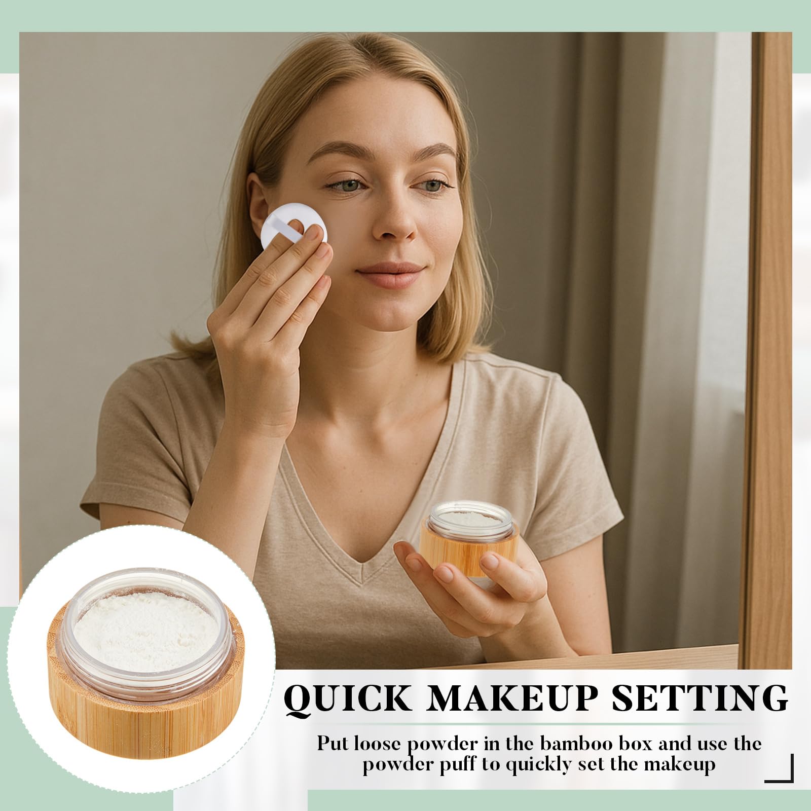 Frienda 300 ml Bamboo Loose Powder Puff and Container Empty Dusting Powder Jar for Body Face Makeup Travel Box Compact Case Hold
