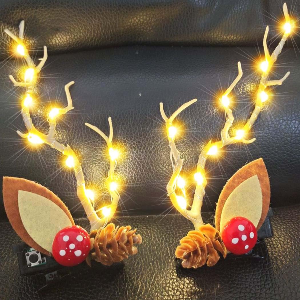 BARTOSI LED Light Christmas Hair Clips Reindeer Antlers Xmas Hairpins Hair Barrettes Cute Party Cosplay Head Pieces Hair Accesso