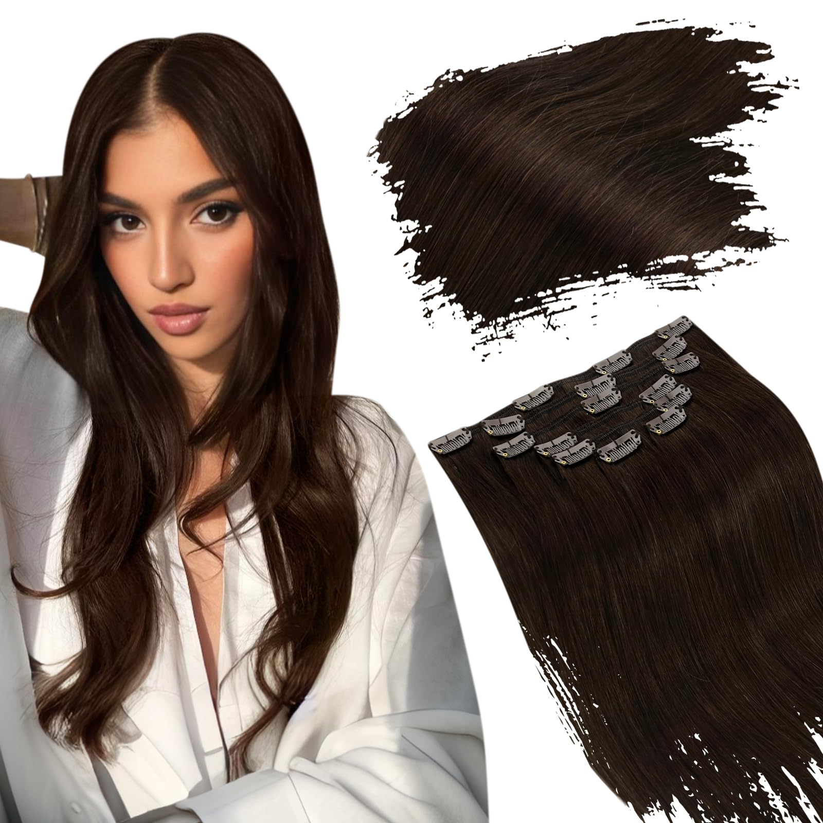 Ugeat Brown Human Hair Clip In Extensions Darkest Brown Brazilian Remy Hair Extensions Clip In Human Hair Natural Straight Hair