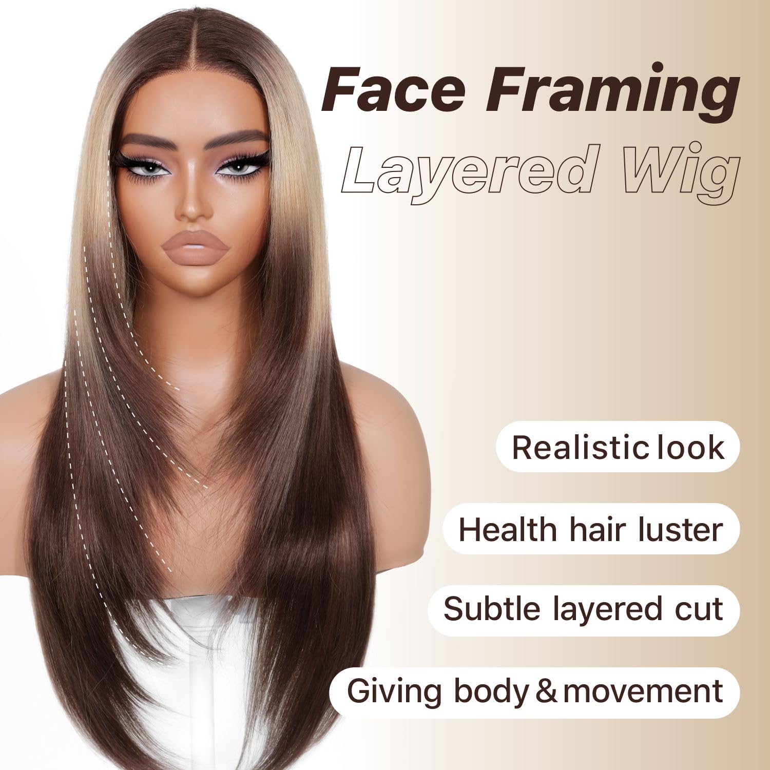 BrownBomb Ombre Blonde Brown Wear and Go Glueless Wigs Pre Plucked Pre Cut for Beginners Synthetic Lace Front Wigs With Bangs Lo