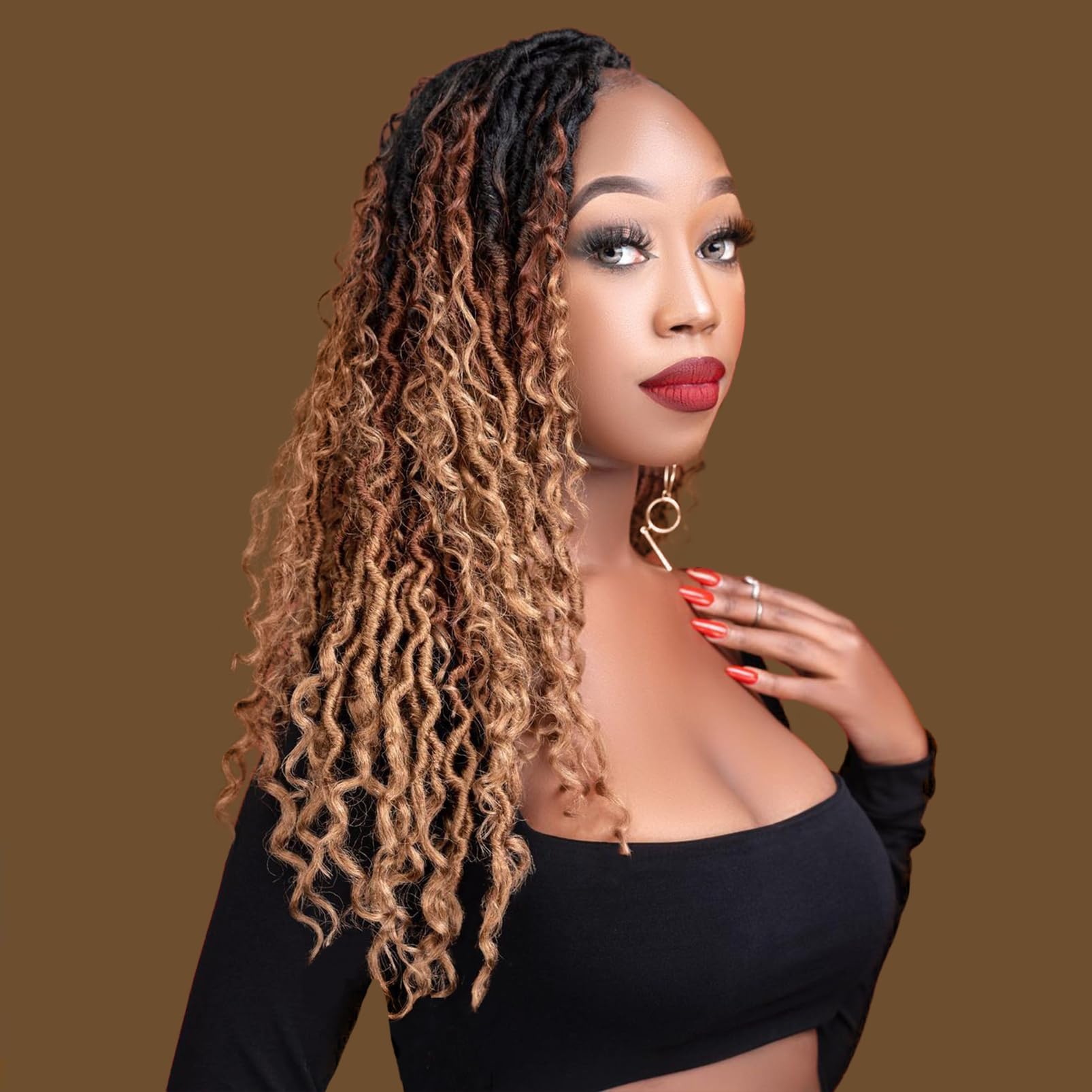 Forevery Faux Locs Crochet Hair 12 Inch Goddess Locs Crochet Hair 6Packs Crochet Locs with Curly Ends Pre-looped Crochet Hair fo