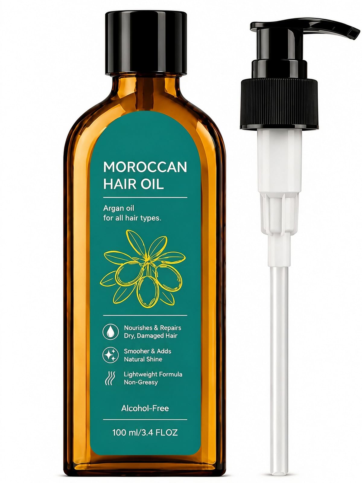 Moroccan Argan Hair Oil, Frizz Control & Heat Protectant, 3.4 Fl Oz