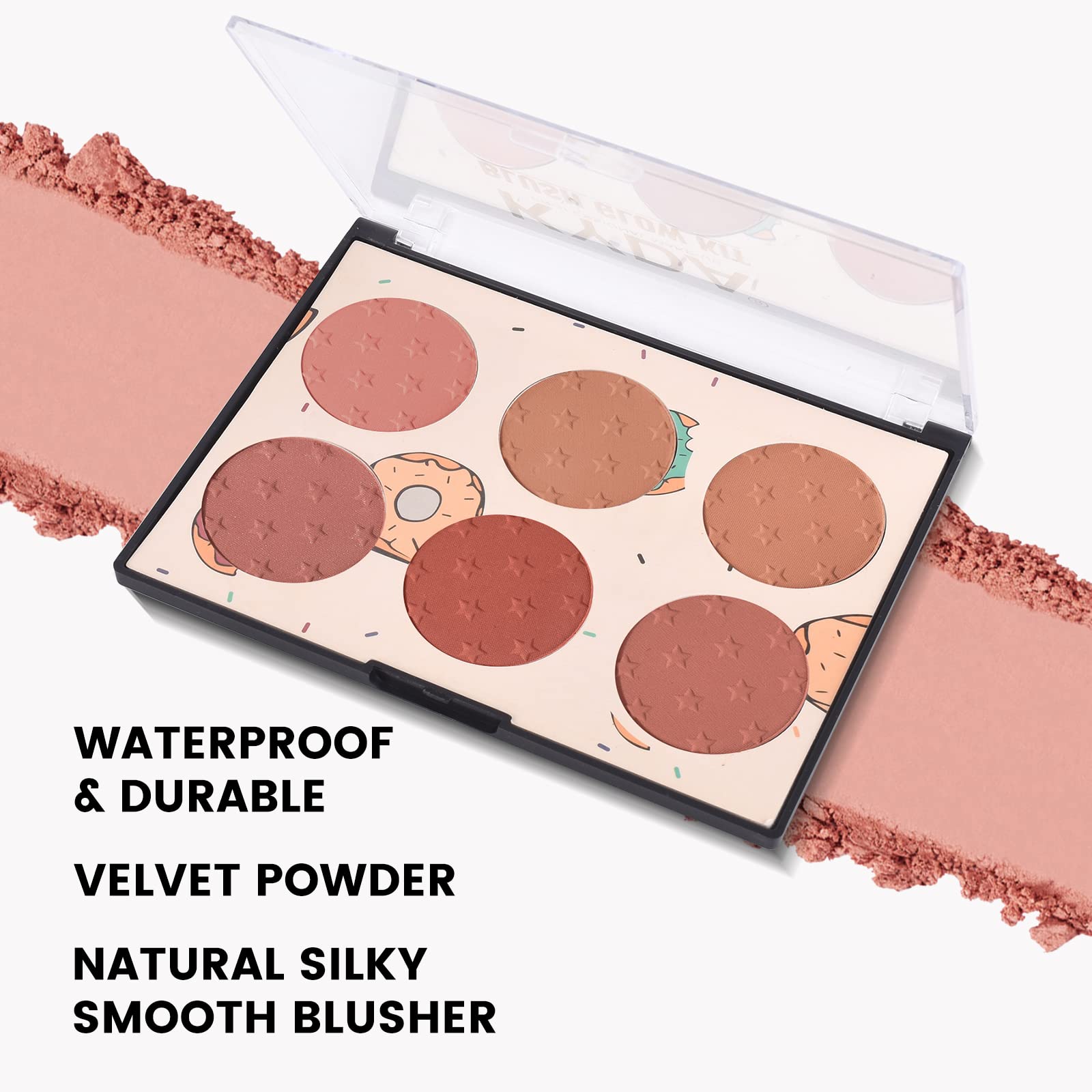 Kyda 6 Colors Face Blush Palette, Matte Shimmer Blush Palette, Smooth Blendable Powder Blush, Contour Highlighter Blush Multiuse