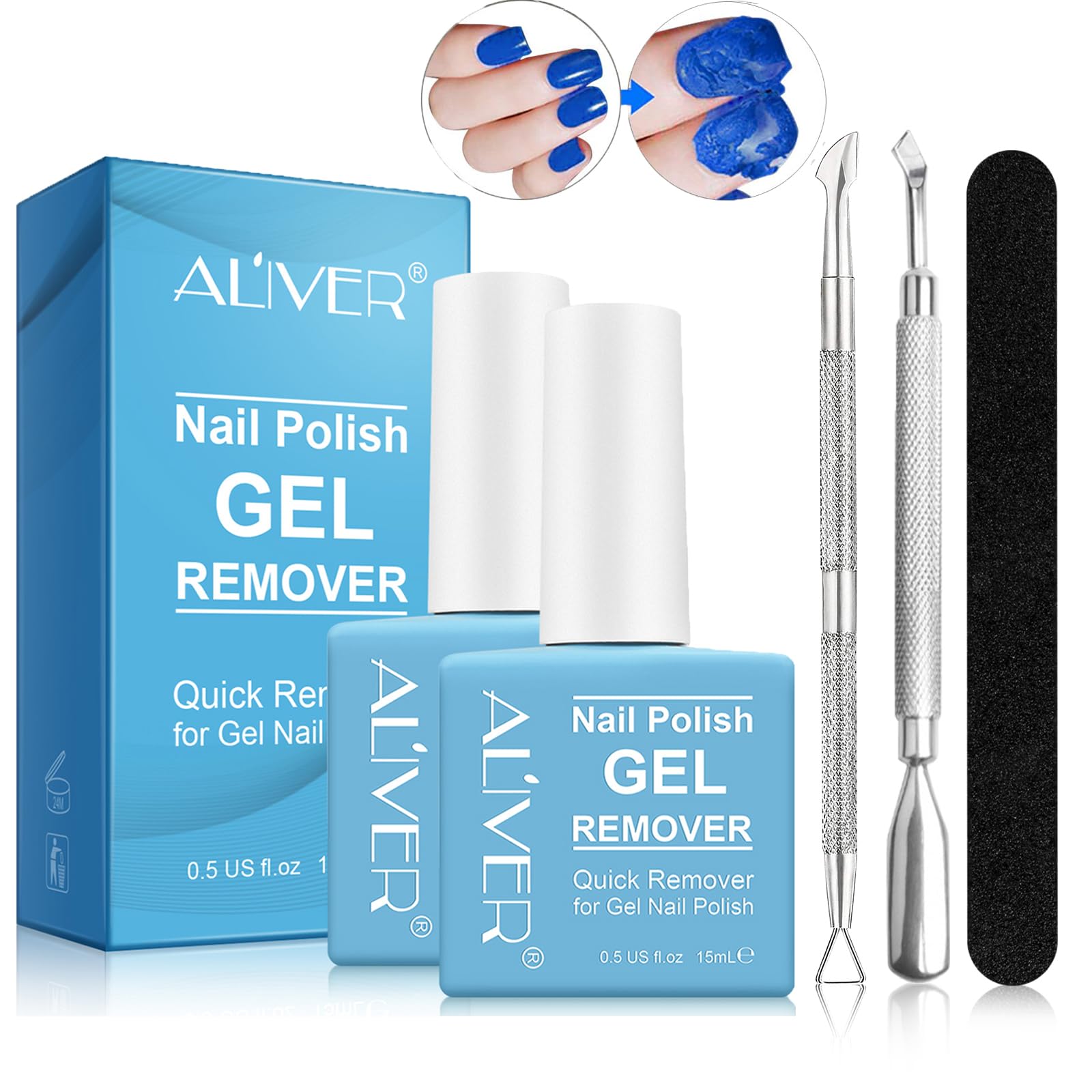 2Pcs Gel Nail Polish Remover, Nail Polish Remover for Gel Nails, Ultra-Powerful Professional Nail Polish Remover, Soak-Off Gel P