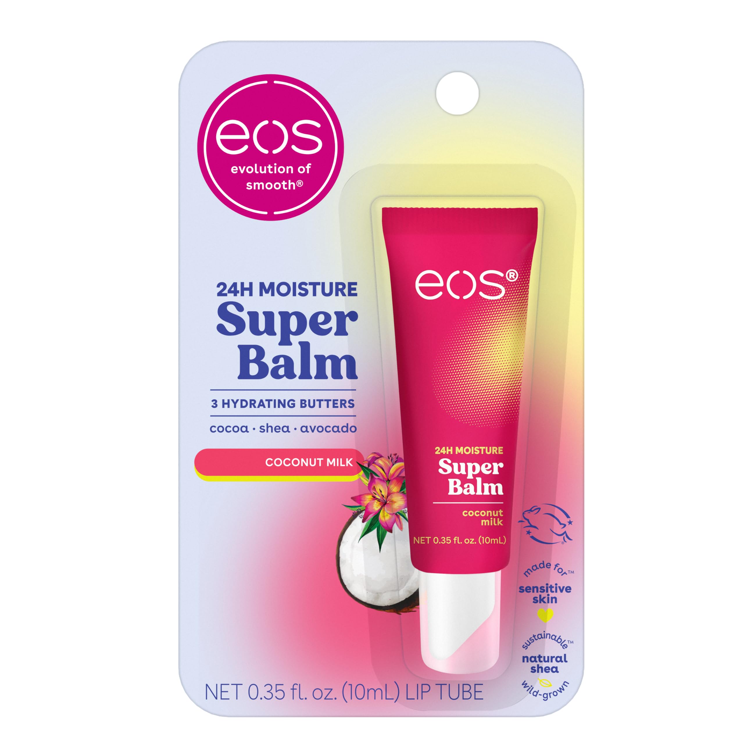 eos 24H Moisture Super Balm - Coconut Milk, Day or Night Lip Treatment, Made for Sensitive Skin, Lip Balms & Moisturizers, 0.35 