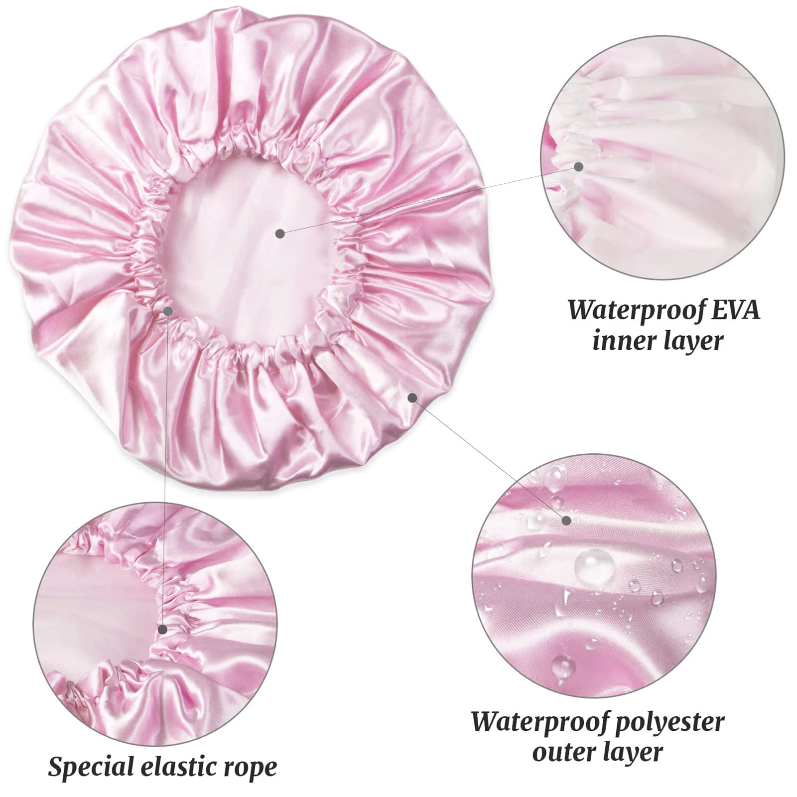 Smilco 2 Pack Large Shower Caps For Women 12.6 Inch Reusable Waterproof Shower Cap, Eva Hair Caps Double Layers Shower Cap For W