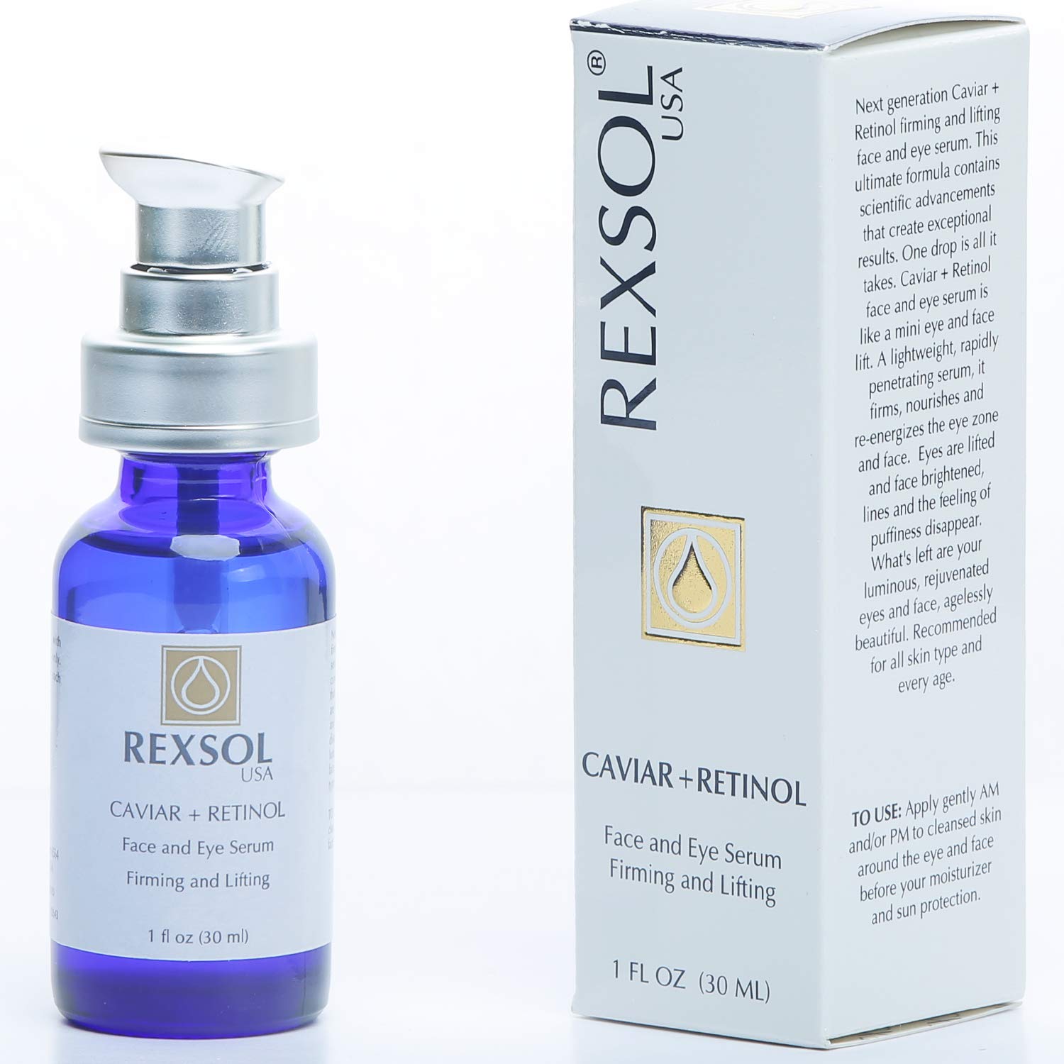 REXSOL CAVIAR + RETINOL Face and Eye Serum Firming and Lifting | With Vitamin C, Vitamin E & Vitamin A | Hybrid Sunflower & Cavi