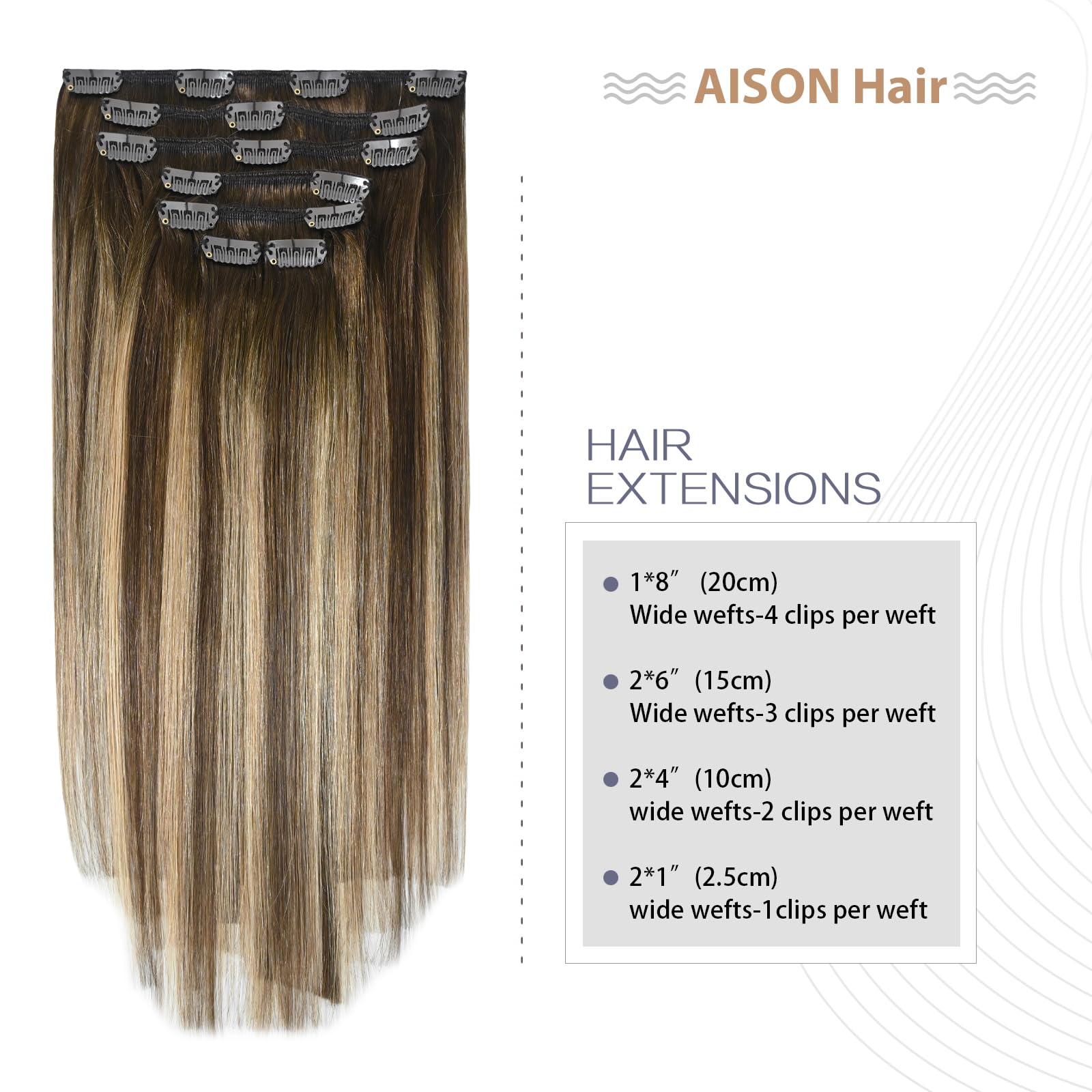 Aison Caramel Clip in Hair Extensions Real Human Hair 70G Chocolate Brown To Dark Blonde 100% Remy Human Hair Soft Silky Straigh