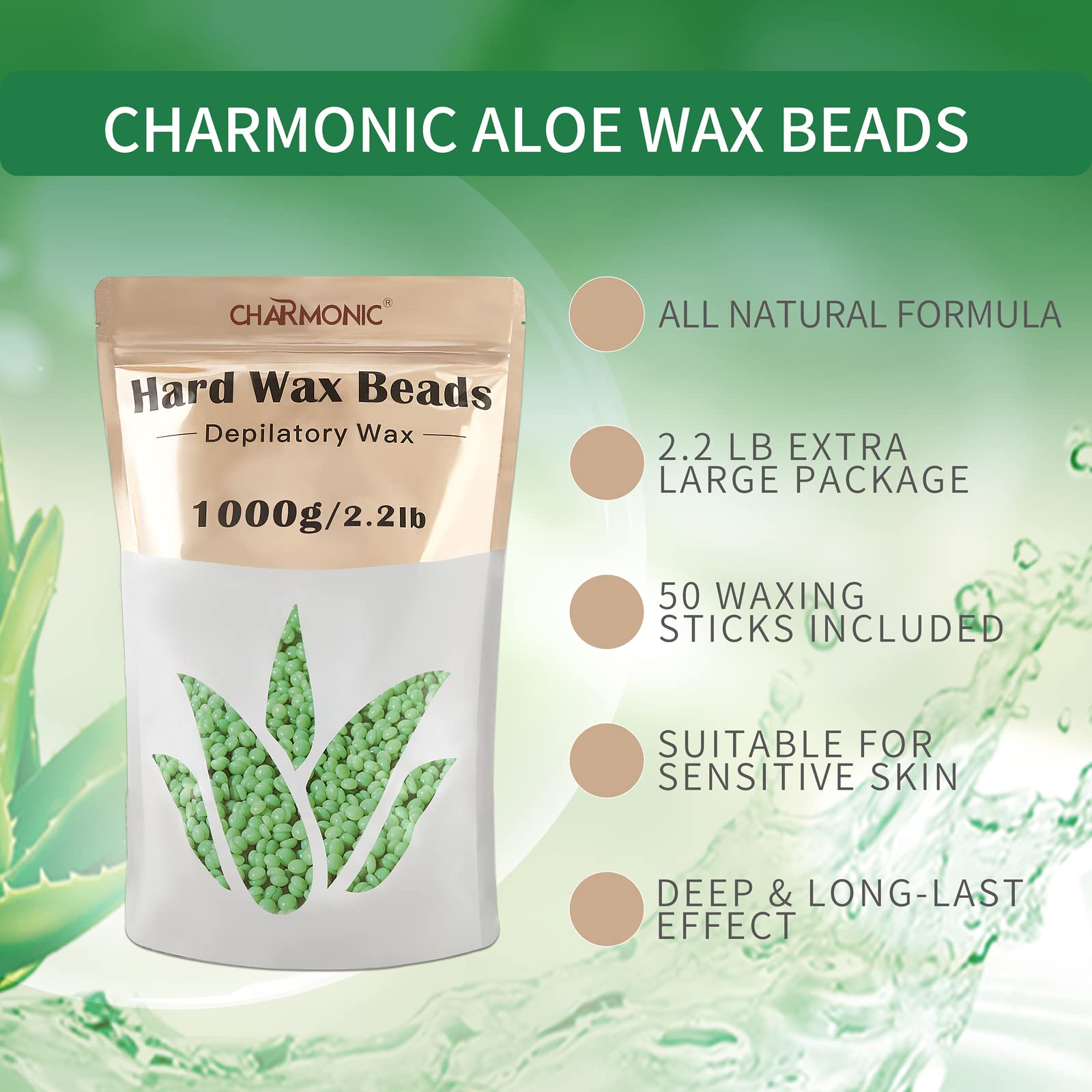 2.2Lb/1000G Wax Beads, Hard Wax Beads, Hard Wax Kit For Legs, Underarm, Face, Eyebrow, Bikini, And Brazilian Hair Remover, Women