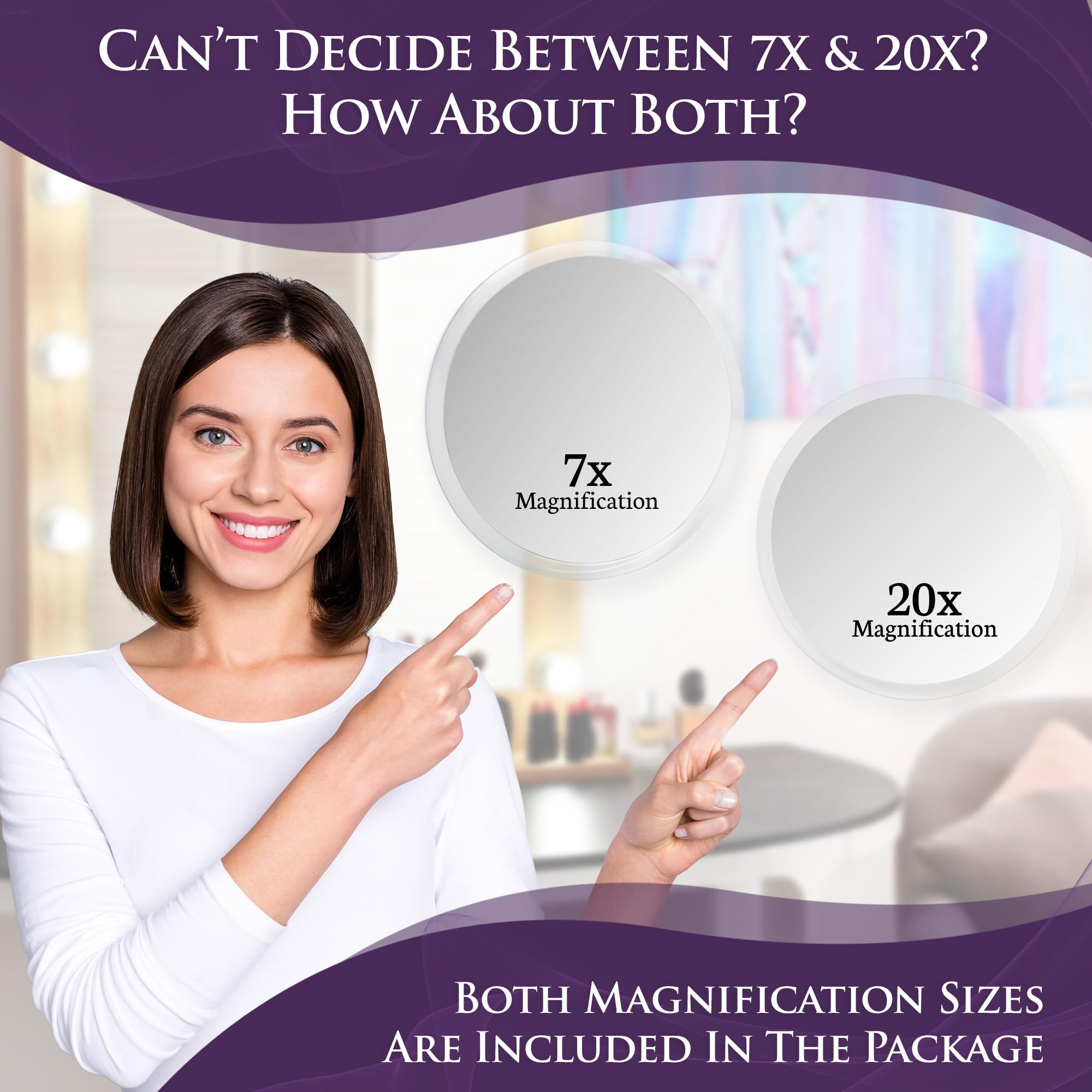 MIRRORVANA 20X & 7X Magnifying Mirror Set Combo with 3 Suction Cups Each - Compact & Travel Ready (Glass)