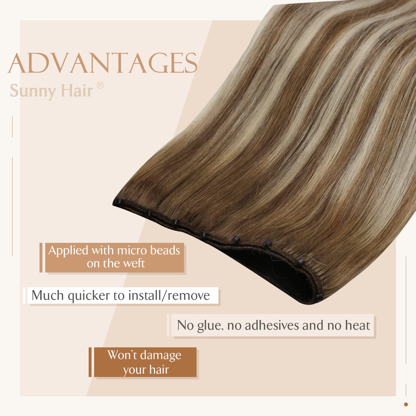 Sunny Beaded Weft Hair Extensions Medium Brown Ombre Blonde Micro Weft Hair Extensions Human Hair Ombre Brown EZE Weft Human Hai