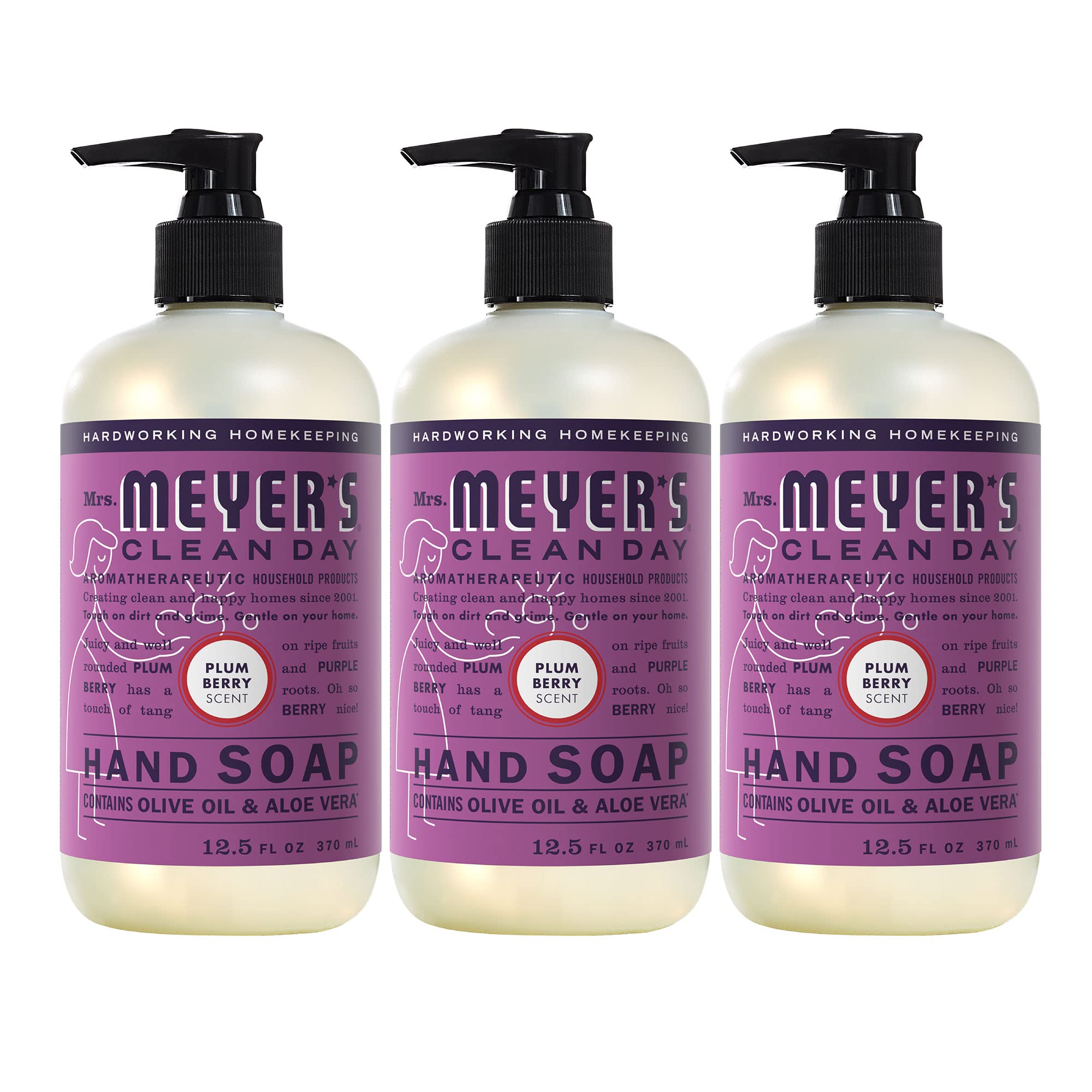 MRS. MEYER 'S CLEAN DAY Liquid Hand Soap, Cruelty Free and Biodegradable Formula, Plum Berry Scent, 12.5 oz- Pack of 3