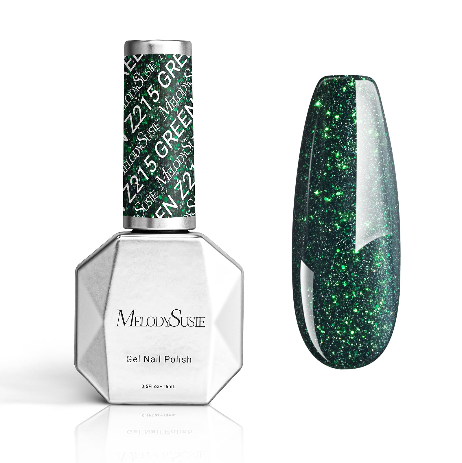 MelodySusie Thick Gel Nail Polish,15ML Green Glitter Color Soak Off UV LED Sparkle Gel Polish Gift for Women Nail Art Manicure S