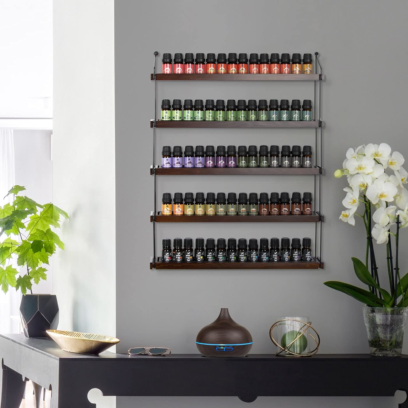 J Jackcube Design Essential Oils Display Shelves Wall Mount Black Metal And Wood, Nail Polish Paint Holder Rack Organizer Holds