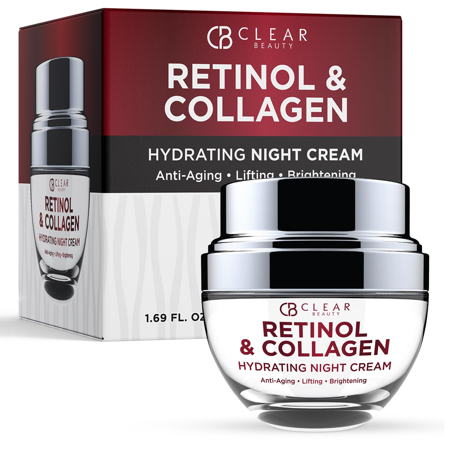 Clear Beauty Retinol & Collagen Night Face Moisturizer - Dermatologist Tested, Moisturizes, Reduces Wrinkles & Fine Lines, Hydra