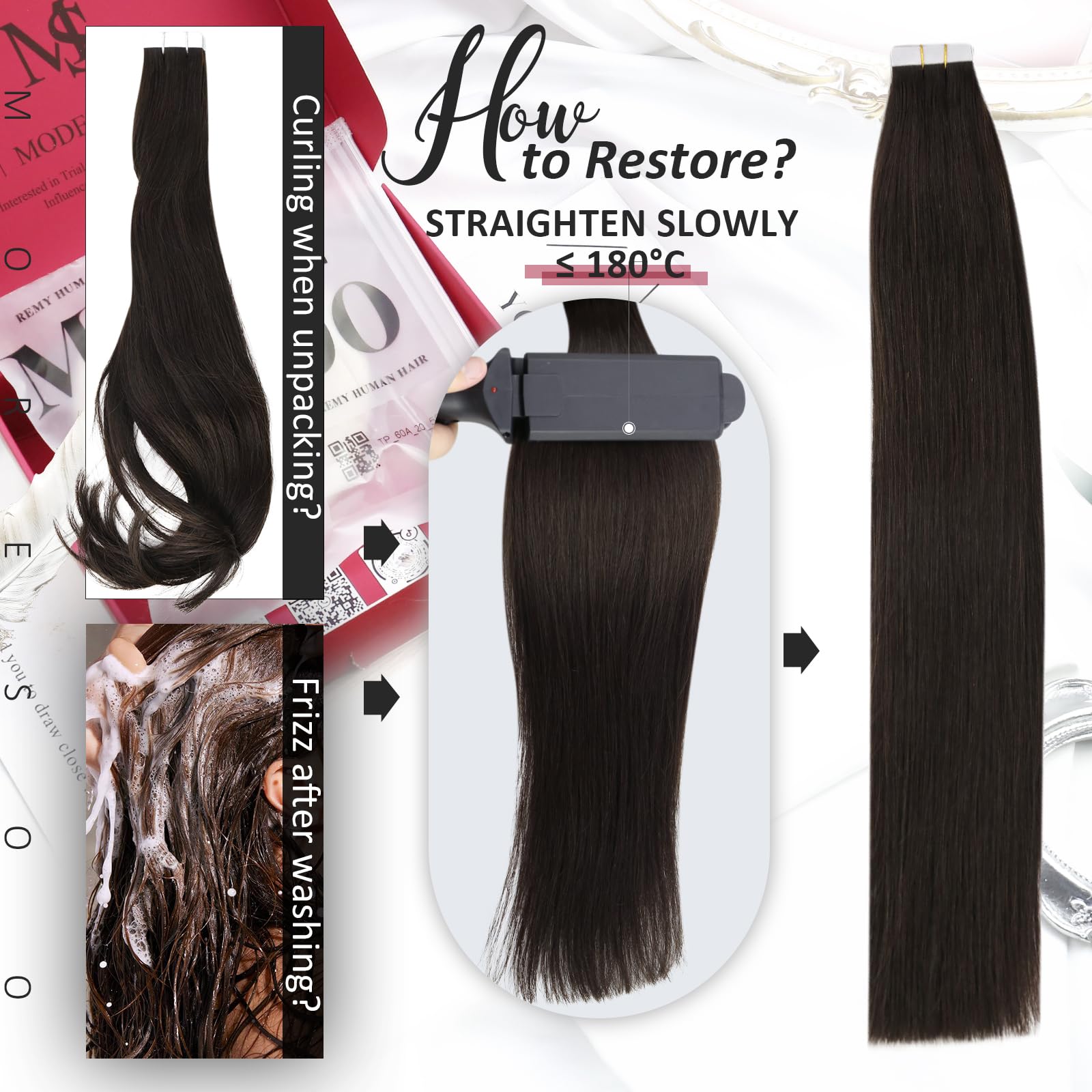 Moresoo Tape In Brown Hair Extensions Human Hair Extensions 16 Inch Invisible Pu Tape In Hair 2 Darkest Brown Glue On Brazilian