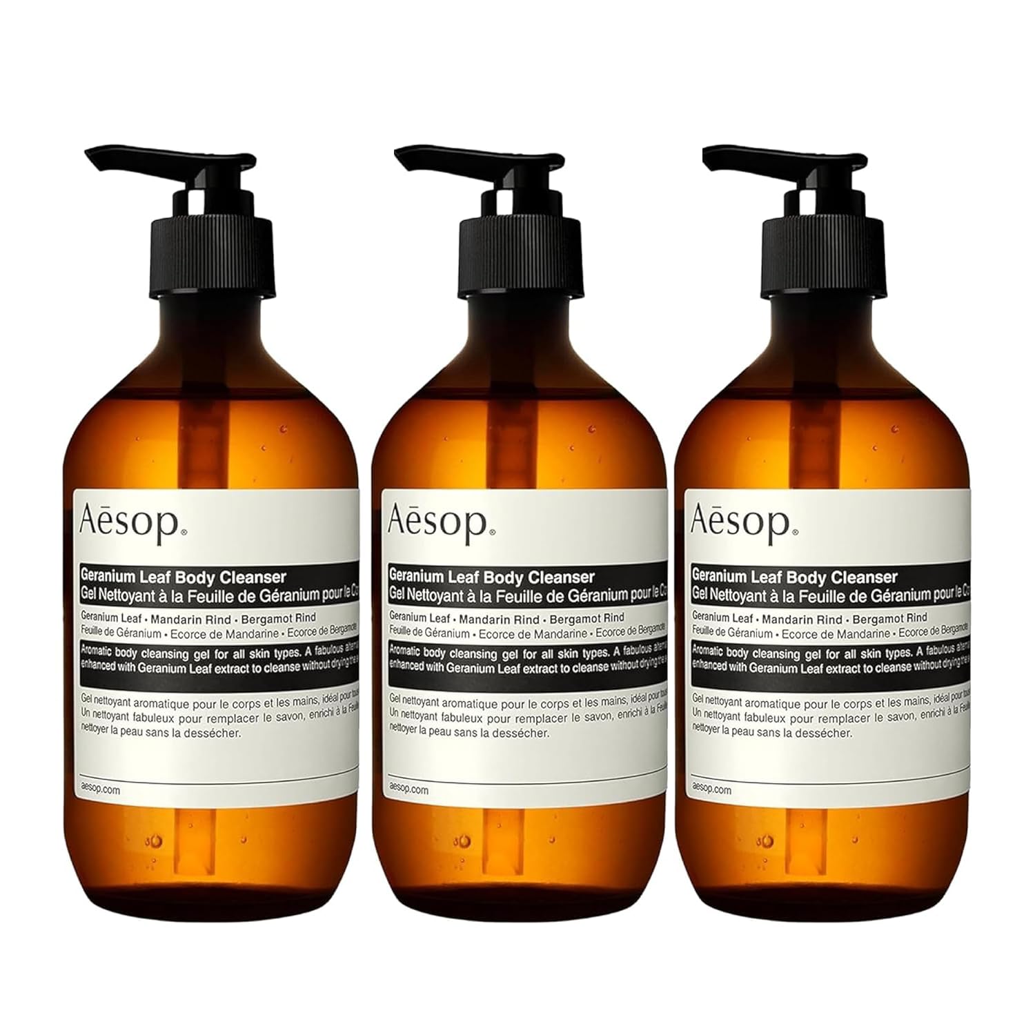 Aesop Geranium Leaf Body Cleanser | Non-drying Gentle Cleanser | Geranium Leaf, Mandarin Rind, Bergamot Rind | 16.9 oz / 500mL (