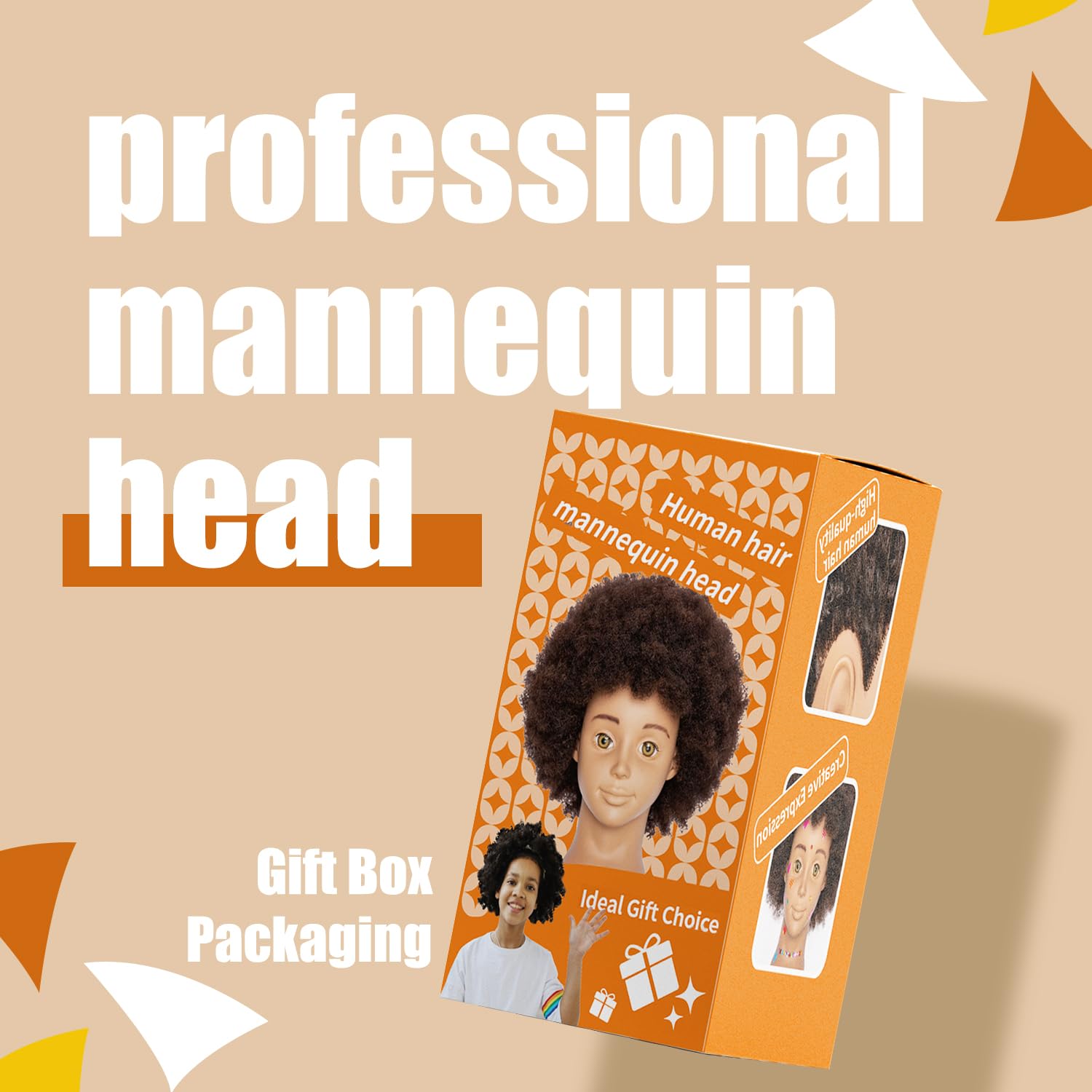 Headdoll Mannequin Head Human Hair African Mannequin Head With 100% Human Hair Manikin Doll Head For Hair Styling With Cute Appe