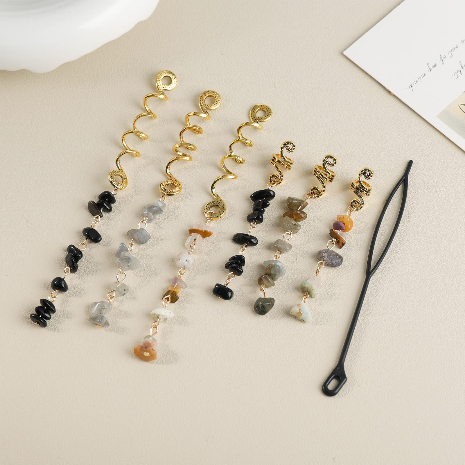 Frdtluthw Hair Jewelry Dreadlock Accessories, Natura Stone Hair Charms For Braids, Hair Ring Crystal Hair Accessories For Women(