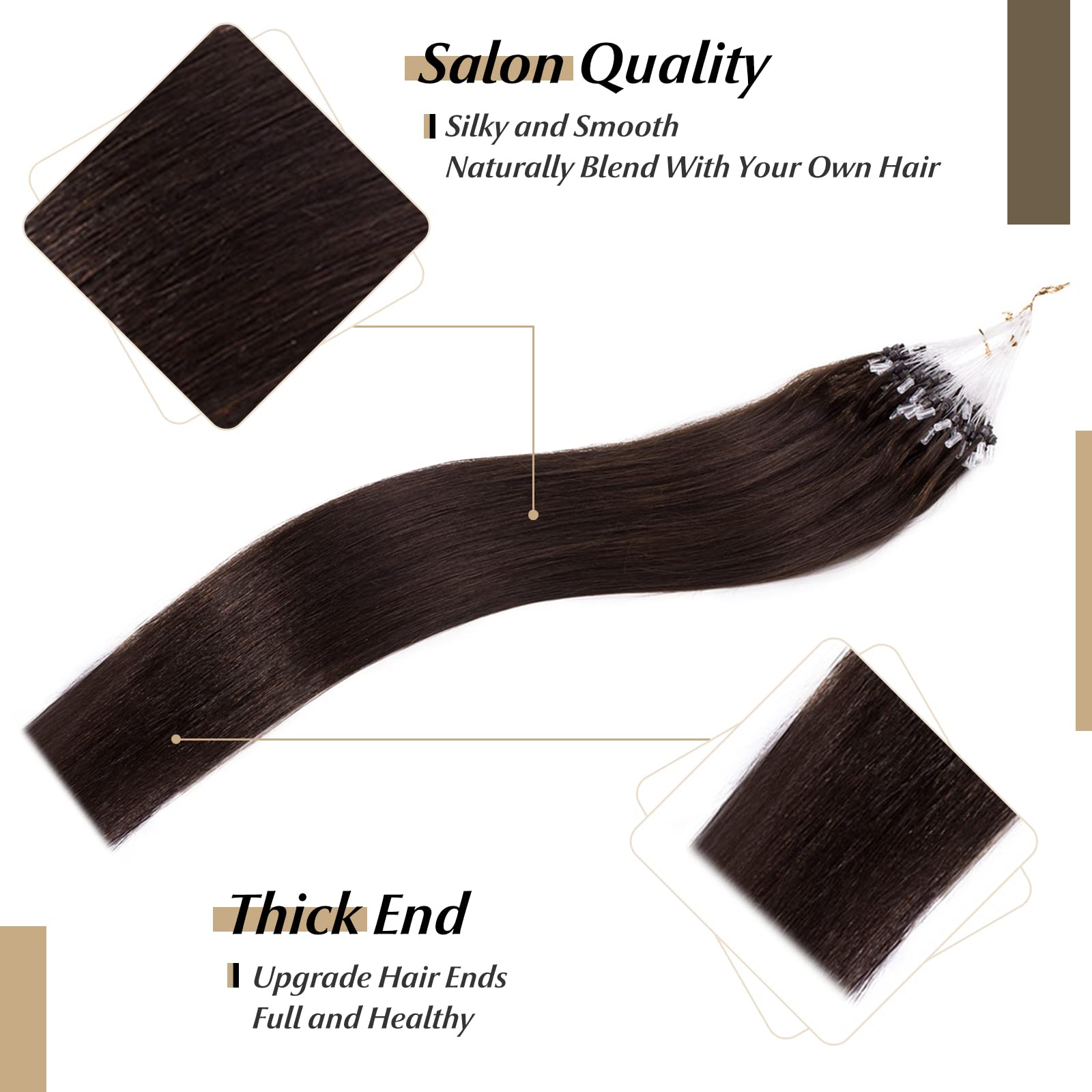 Sego Micro Loop Human Hair Extensions 20 Inch Dark Brown Micro Beads Hair Extensions Human Hair Cold Fusion Micro Ring Hair Exte