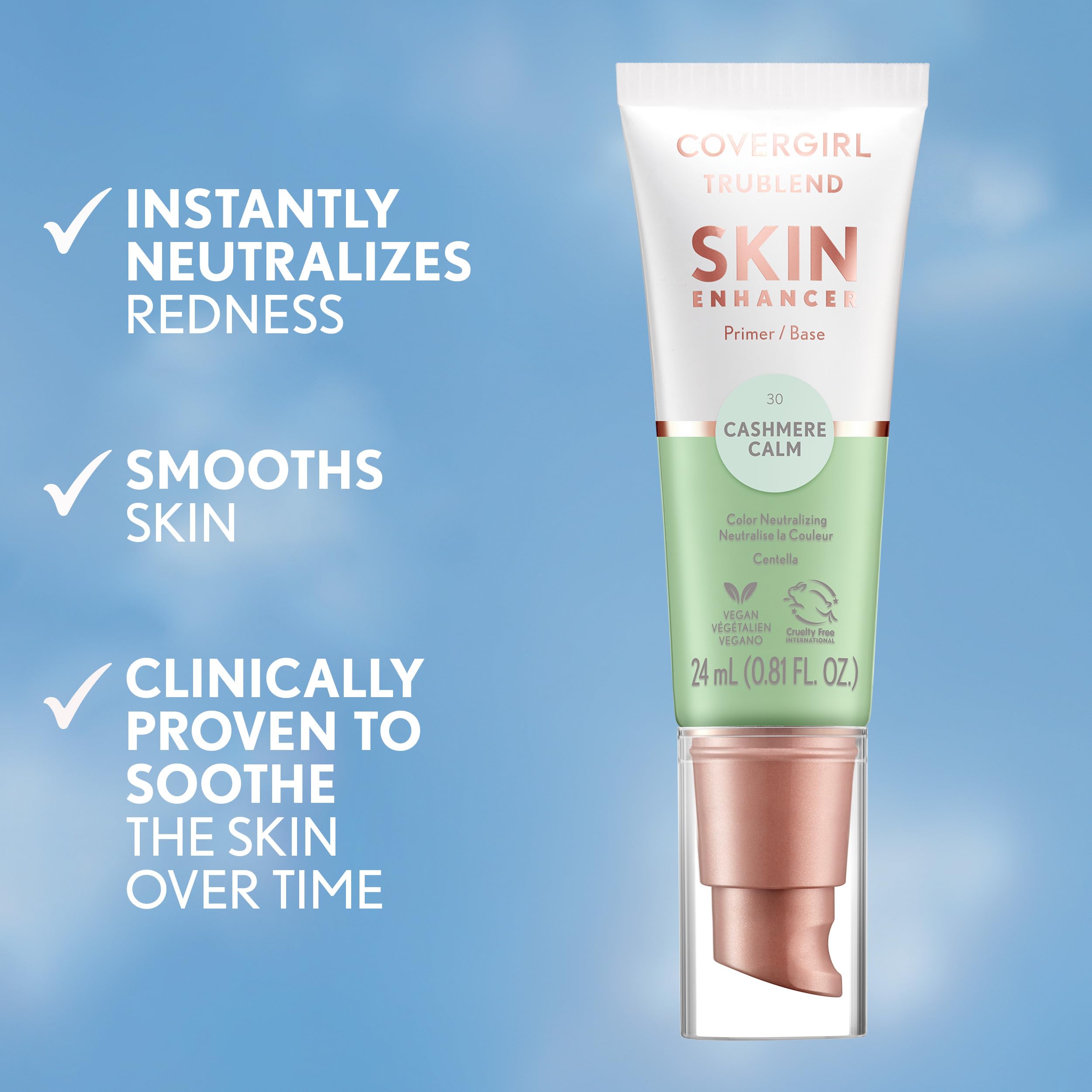 CoverGirl TruBlend Skin Enhancer, Cashmere Calm, Primer, Plumps Dry Skin, Blurs Pores, Hydrating, Brightening, Lasts All Day, 0.