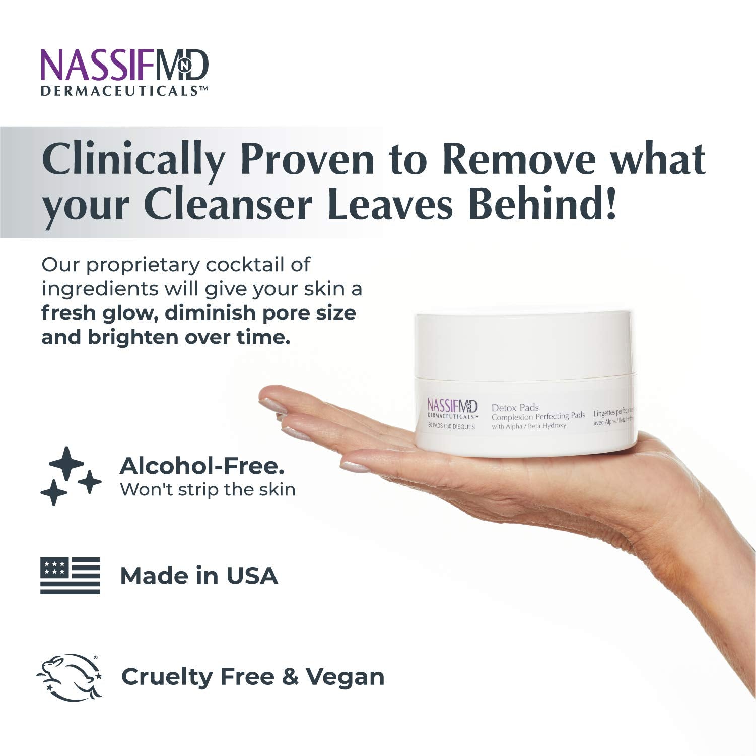 NassifMD Detox Pads Facial Radiance Pads, Glycolic Acid Pads, Face Exfoliating Pads Salicylic Acid Wipes, Facial Scrub Pads, BHA
