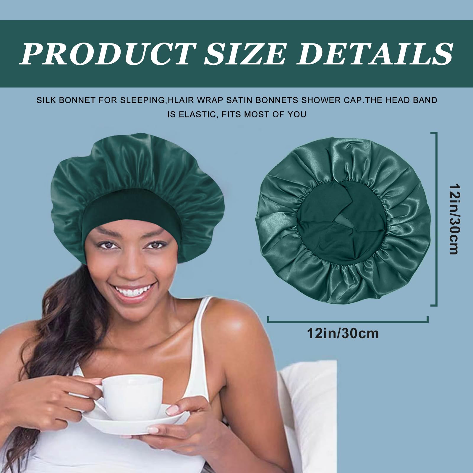 4Pcs Silk Bonnet For Sleeping,Hair Satin Bonnets For Black Women Men,Hair Wrap Cap For Curly Hair,Elastic Wide Band Hair Bonnet