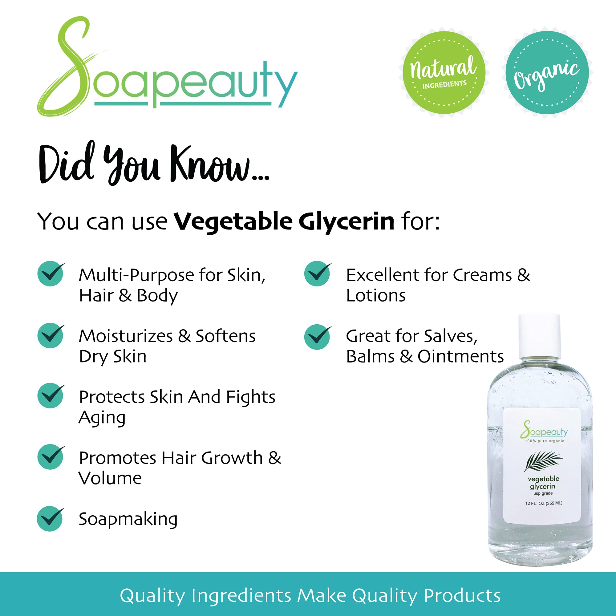 Vegetable Glycerin Usp Grade Non-Gmo Natural | Cosmetic Products, Skin, Hair Care, Soap Making, Household Uses | Soapeauty | 64