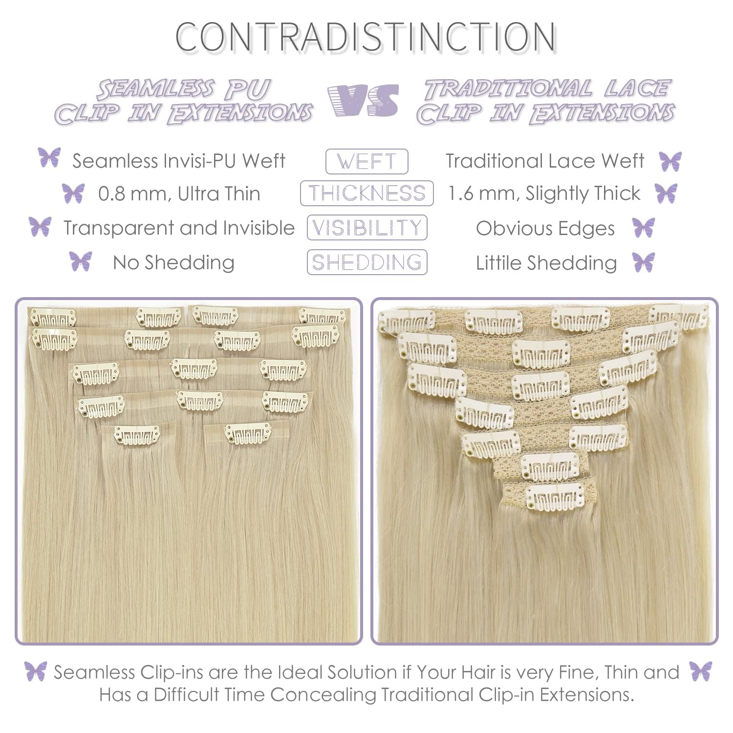 Lacer Hair Seamless Hair Extensions Clip In Human Hair 18 Inch 110G #60A Platinum Blonde Invisible Thin Soft Tape Weft Silky Str