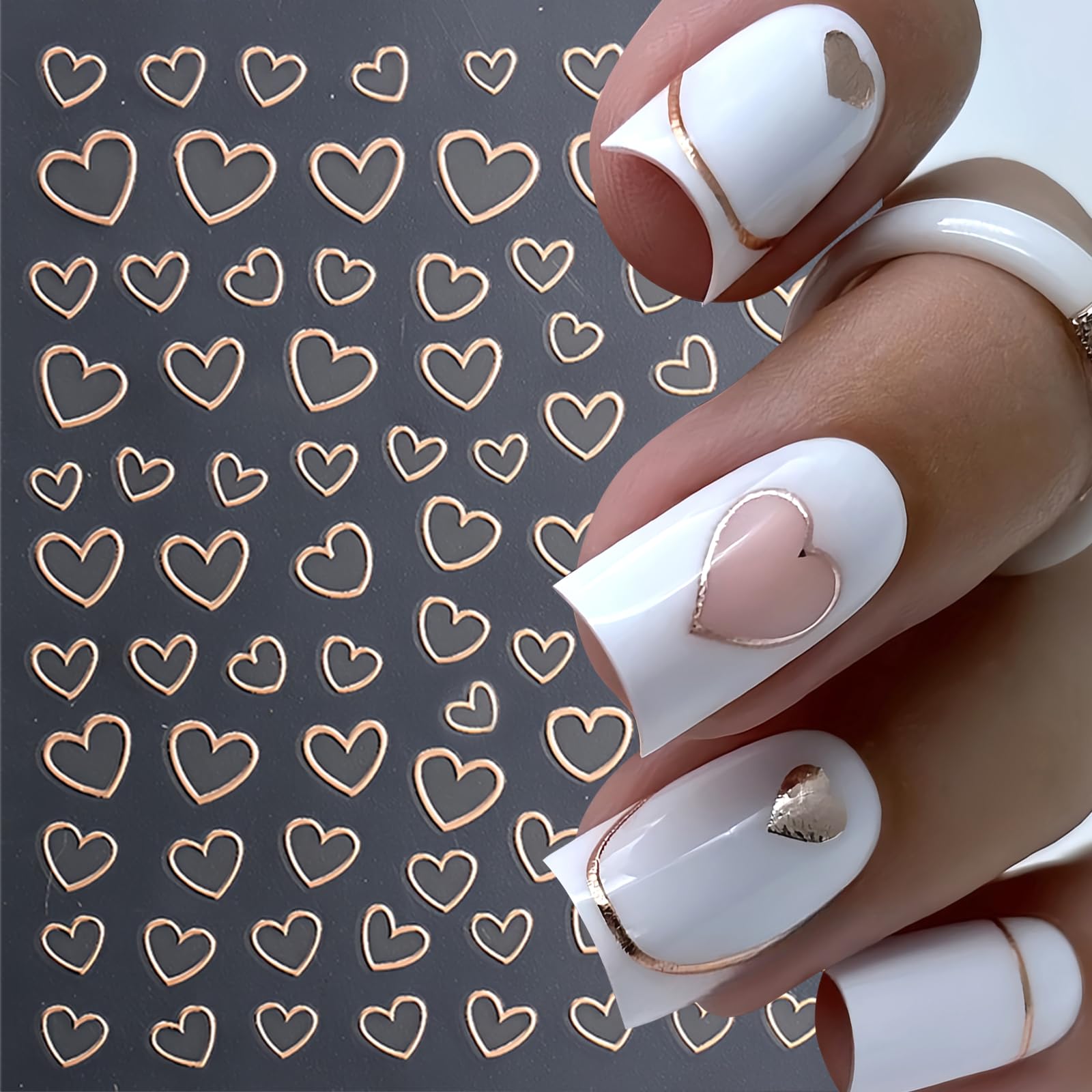 Valentine'S Day Nail Art Sticker Heart Nail Decals 3D Self Adhesive Hollow Heart Nail Art Sticker Black Gold Silver Rose Gold Lo