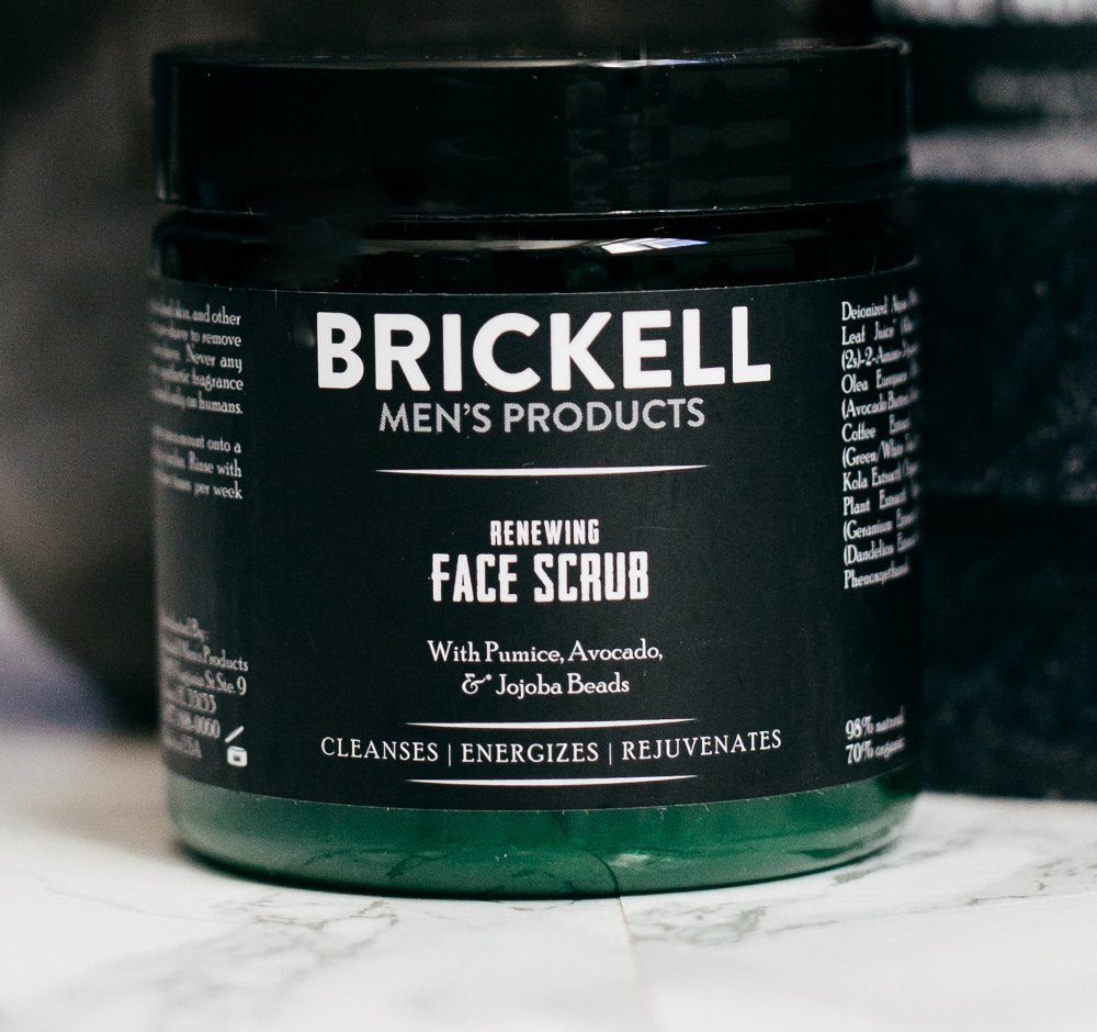 Brickell Men's Renewing Face Scrub for Men, Natural and Organic Deep Exfoliating Facial Scrub Formulated with Jojoba Beads, Coff