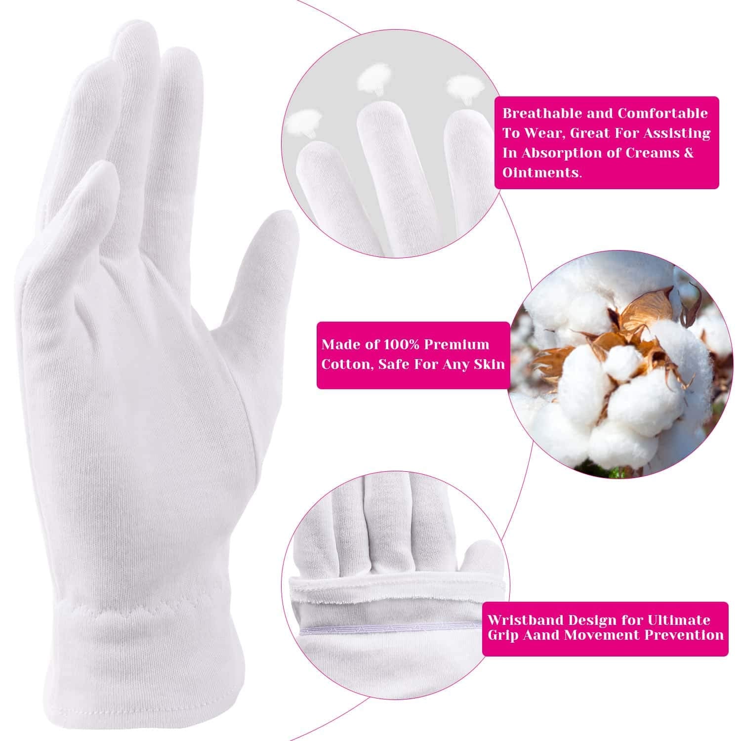 Moisturizing Gloves For Dry Hands Overnight, Selizo 3 Pairs 100 Percent White Cotton Gloves For Women Eczema, Hand Moisturizer S