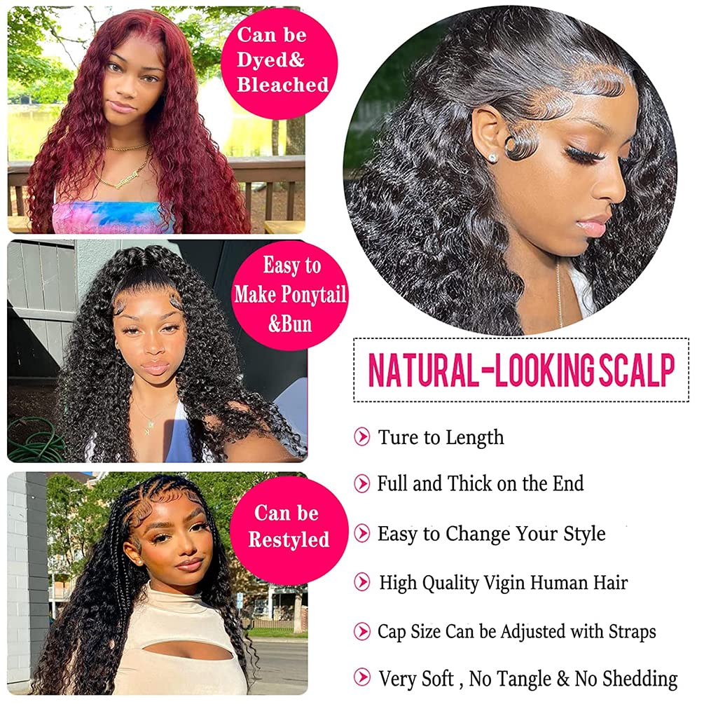 Deep Wave Bundles with Closure (20 22 24+18, Free Part)12A Brazilian Human Hair 3 Bundles with 4x4 Lace Closure 100% Unprocessed