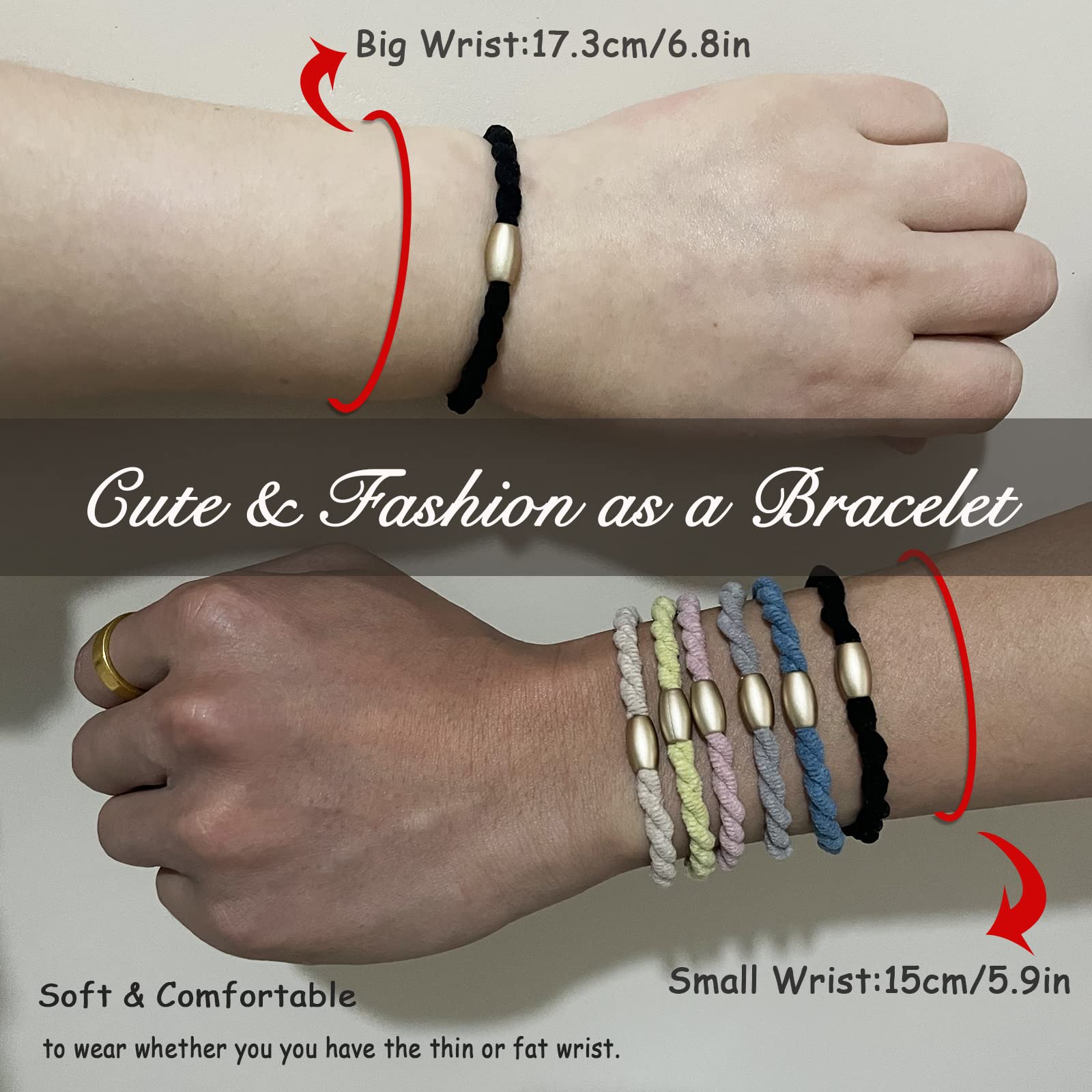 UDeBe 18 Count Braided Hair Ties Hair Bracelets Metal Beads Thick Hair Elastics Basics for Men & Women