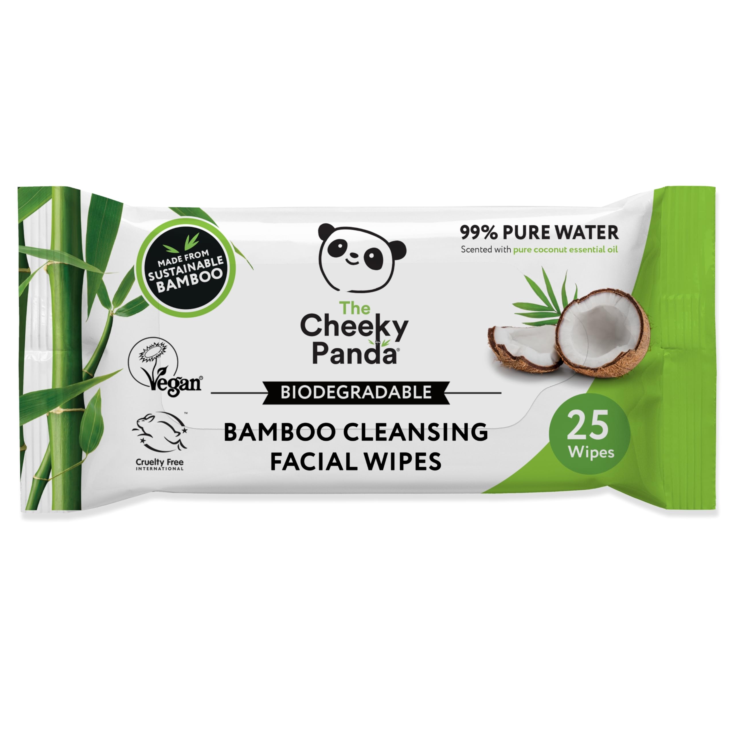 The cheeky Panda Face Wipes  coconut Scented Biodegradable Makeup Remover Wipes  Pack of 25 Wet Wipes