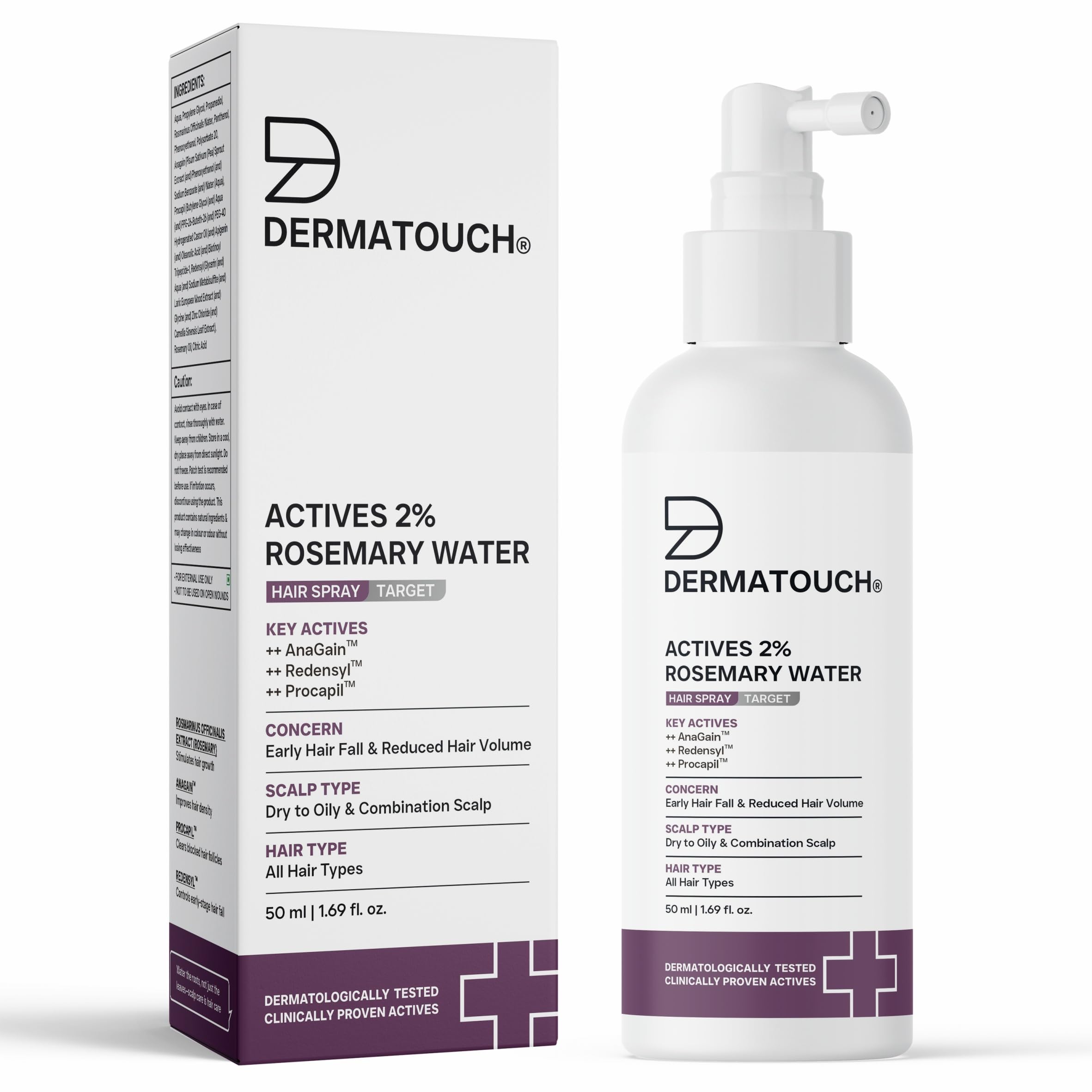 Dermatouch Rosemary Hair Spary For Hair Growth | Advance 2% Actives Rosemary, Redensyl, Anagain + Procapil Spray Mist For Fall C