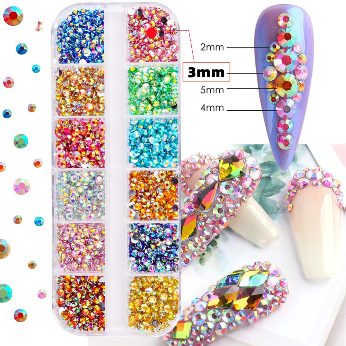 Edittime 5 Boxes Shiny Colorful Nail Art Rhinestones Kit Crystals Ab Flatback Jelly Mermaid Pearl Rhinestones Stones Gems With P