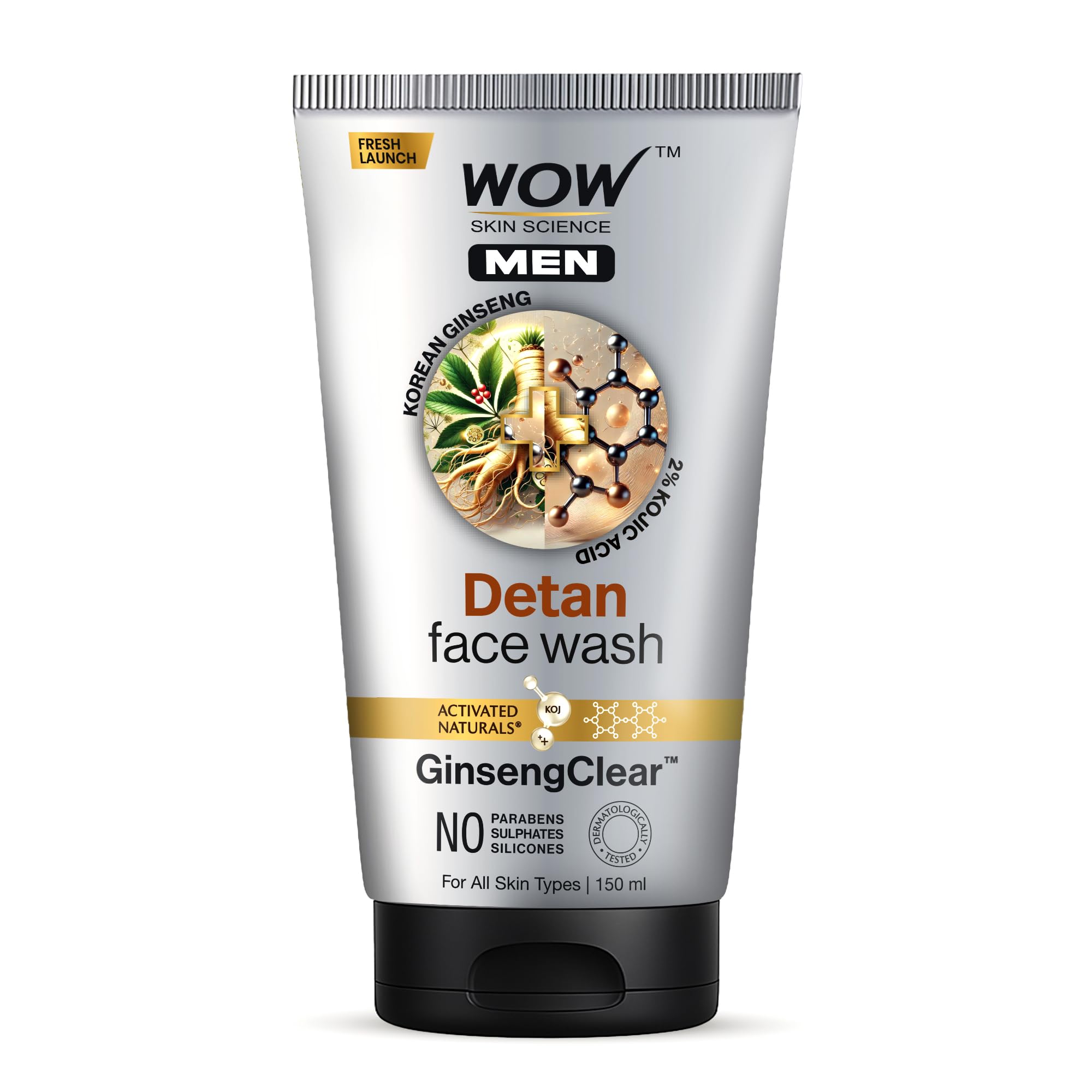 Wow Skin Science Men Detan Face Wash | Face Wash For Oily Skin With Korean Ginseng & Kojic Acid | Helps Remove Tan, Reduce Dark 